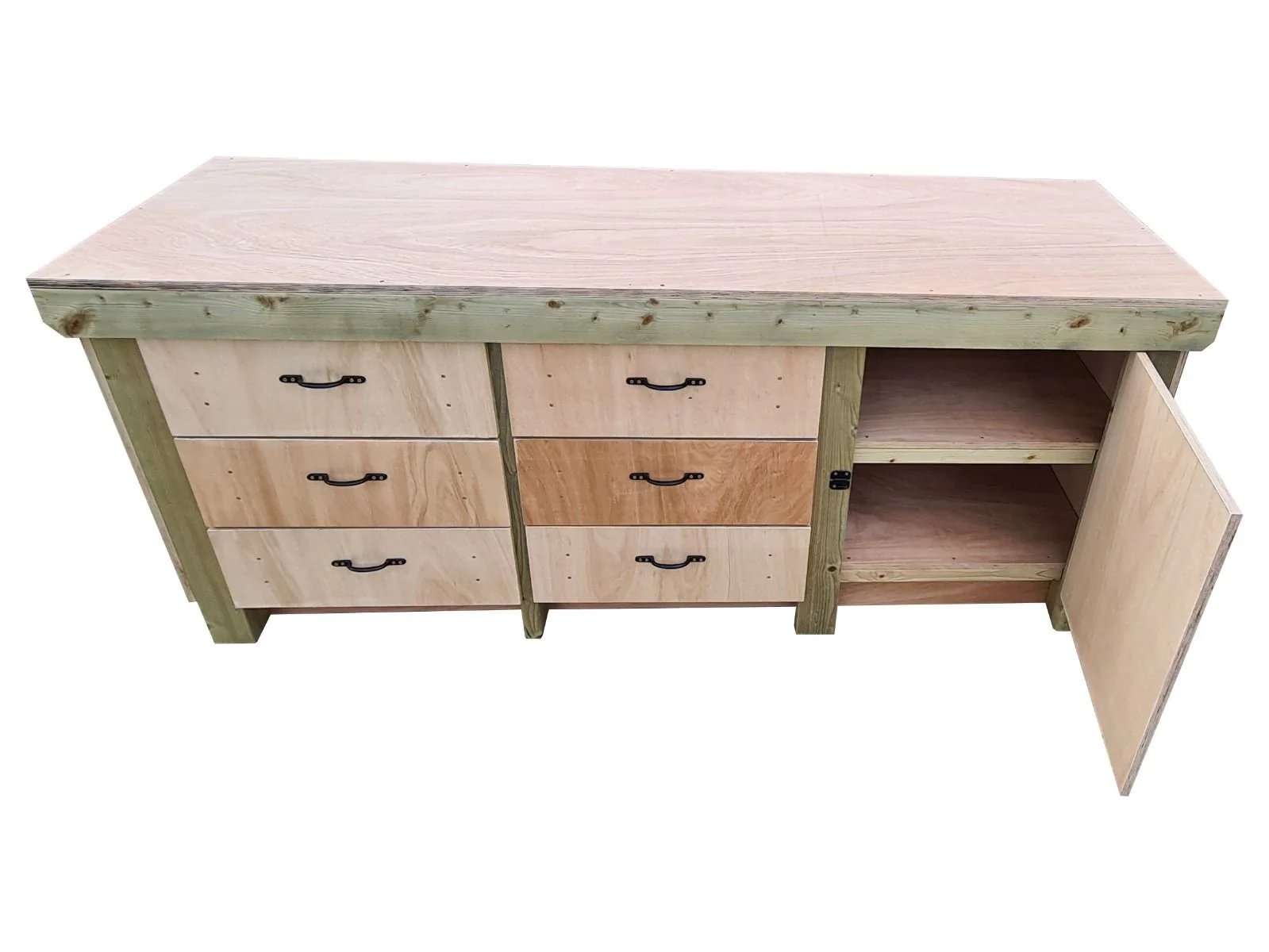 Wooden Eucalyptus hardwood top workbench, cabinet with lockable cupboard (V.3) double shelf - Image 9