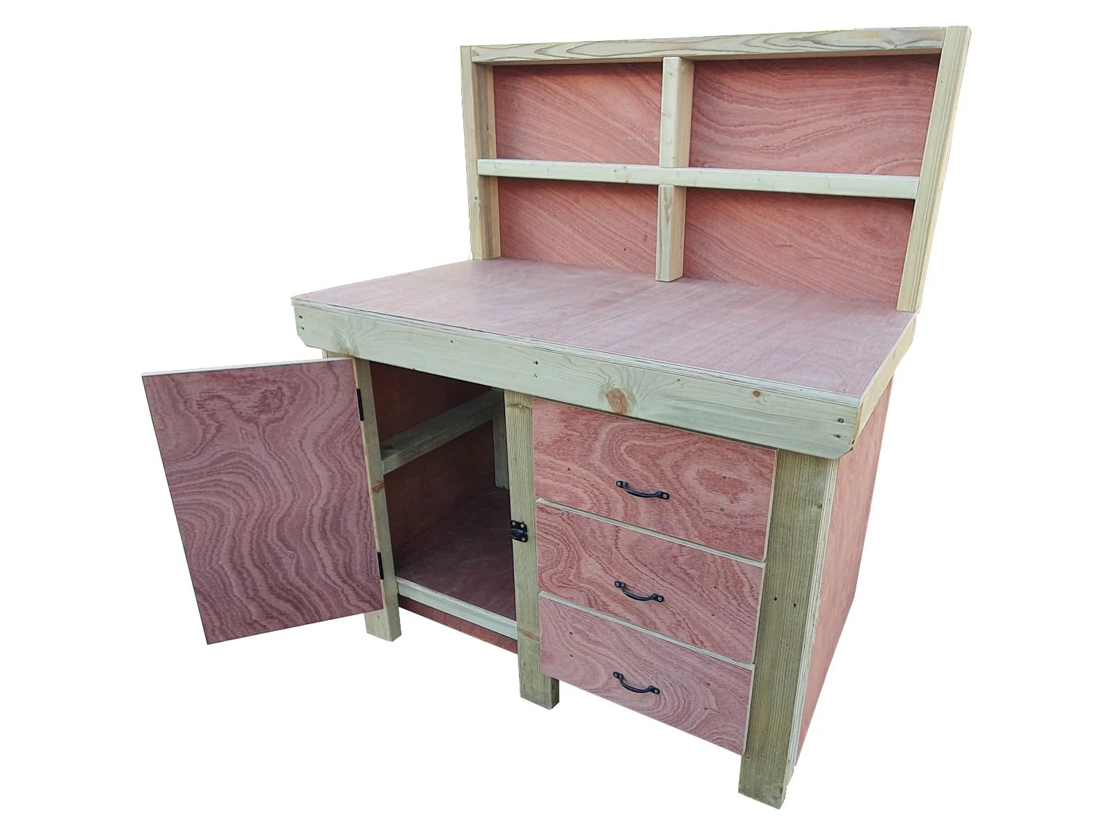 Wooden Eucalyptus hardwood top workbench, cabinet with lockable cupboard (V.3) with back - Image 3