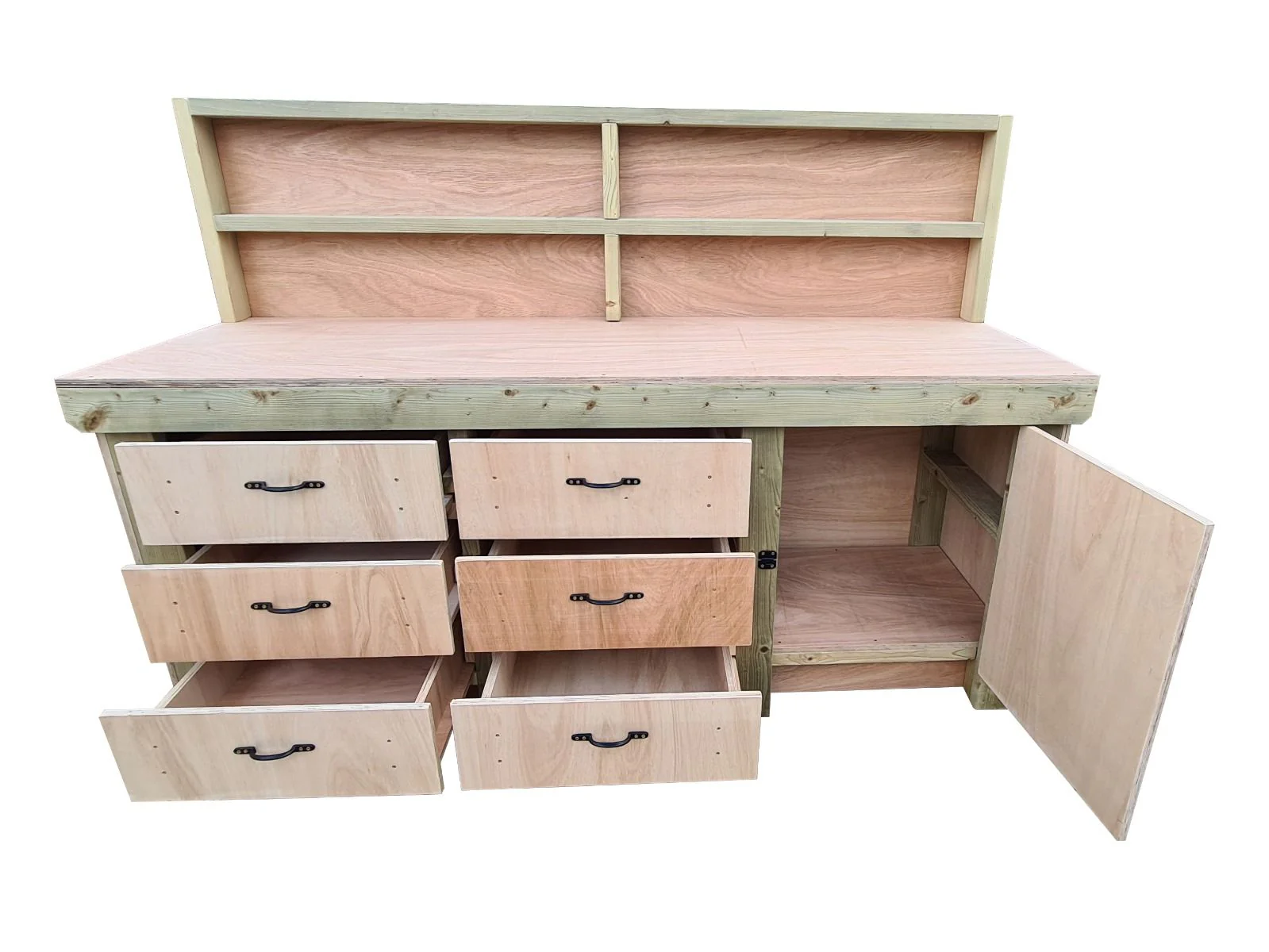 Wooden Eucalyptus hardwood top workbench, cabinet with lockable cupboard (V.3) with back - Image 4