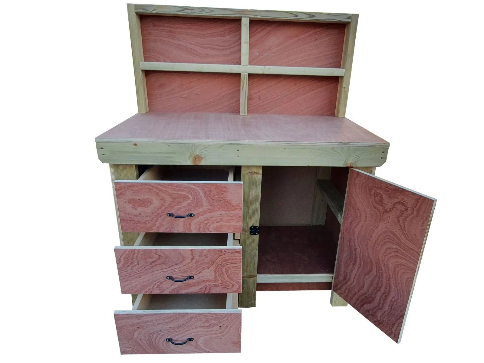 Wooden Eucalyptus hardwood top workbench, cabinet with lockable cupboard (V.3) with back - Image 5