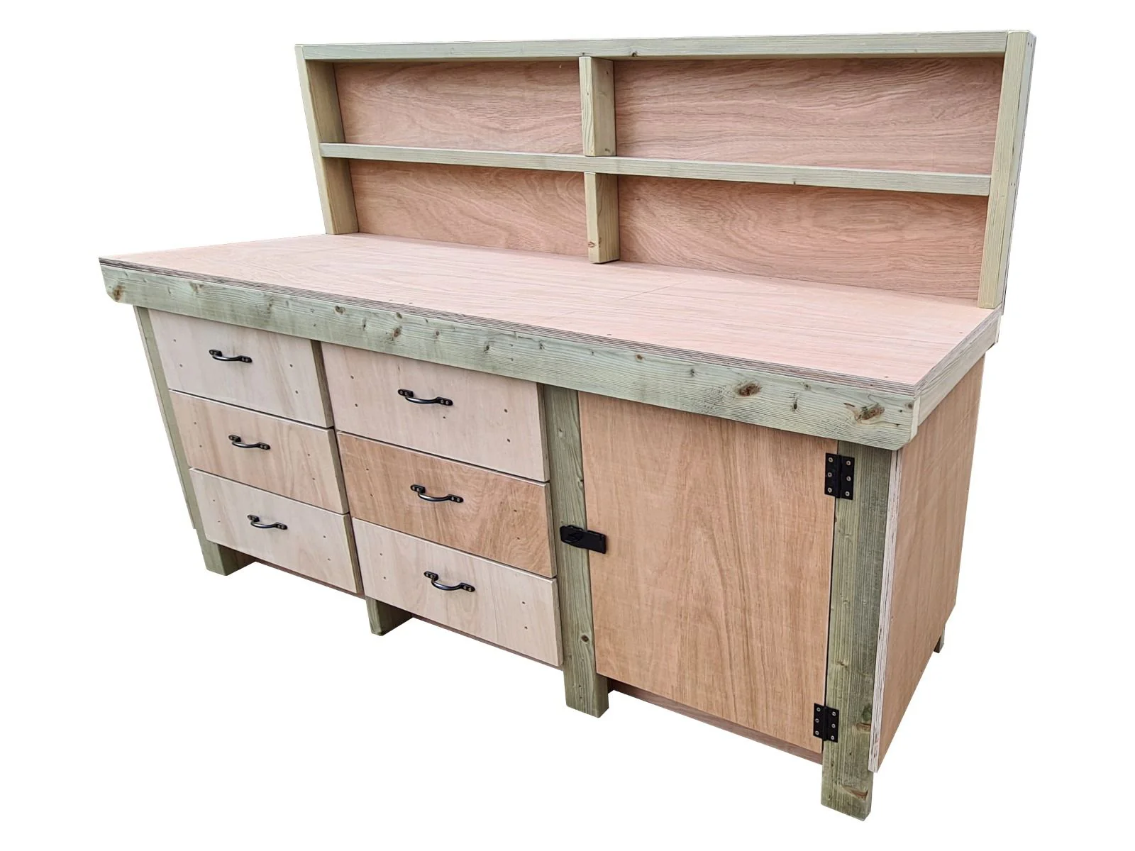 Wooden Eucalyptus hardwood top workbench, cabinet with lockable cupboard (V.3) with back - Image 7