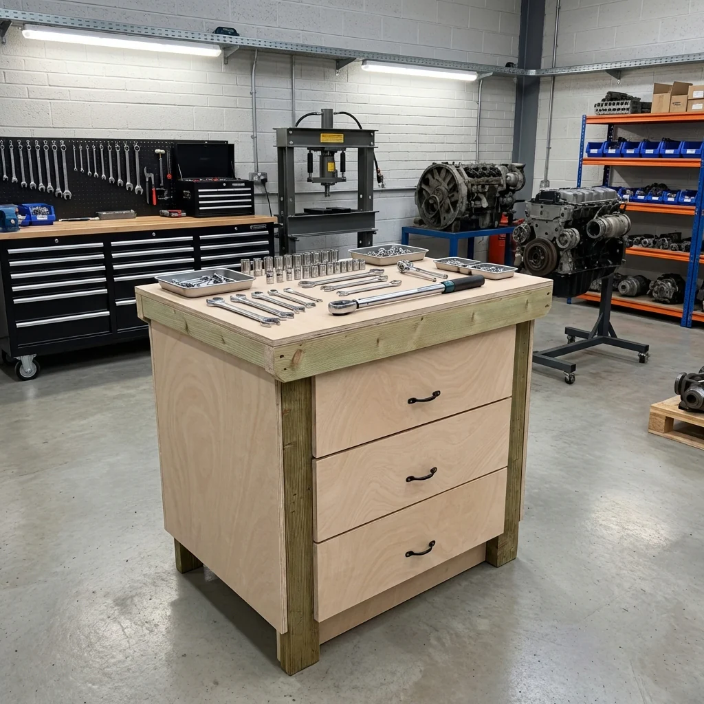 Wooden Eucalyptus Hardwood Top Workbench, Tool Cabinet With Drawers (V.2) - Image 10