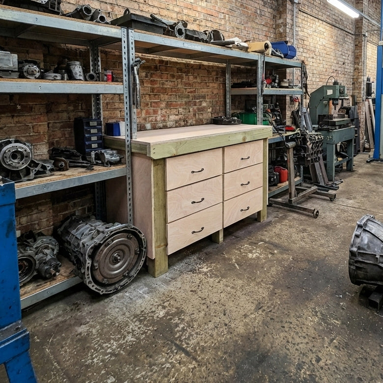 Wooden Eucalyptus Hardwood Top Workbench, Tool Cabinet With Drawers (V.2) - Image 11