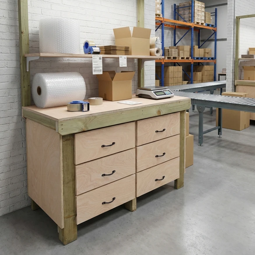 Wooden Eucalyptus Hardwood Top Workbench, Tool Cabinet With Drawers (V.2) - Image 12
