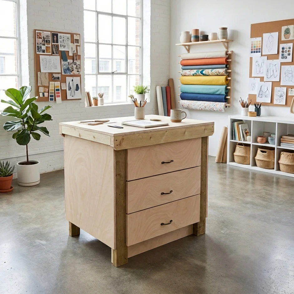 Wooden Eucalyptus Hardwood Top Workbench, Tool Cabinet With Drawers (V.2) - Image 13