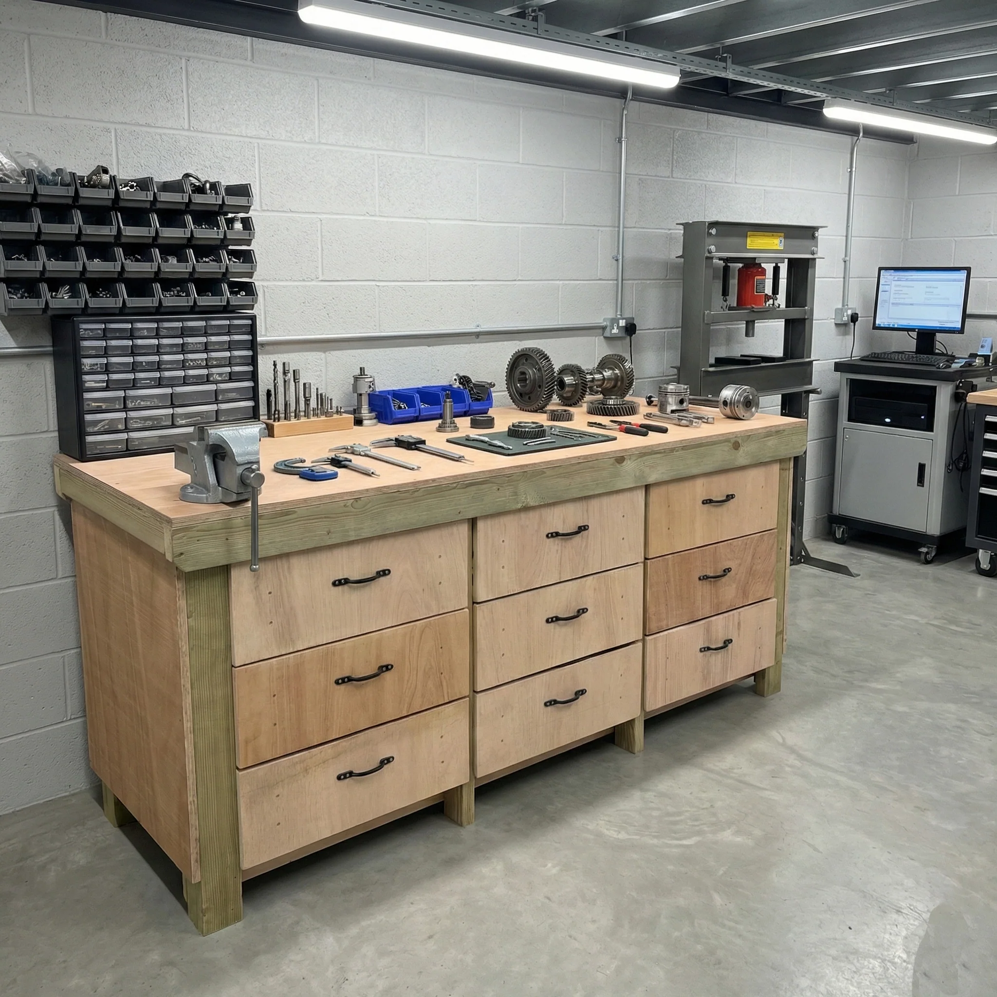 Wooden Eucalyptus Hardwood Top Workbench, Tool Cabinet With Drawers (V.2) - Image 17