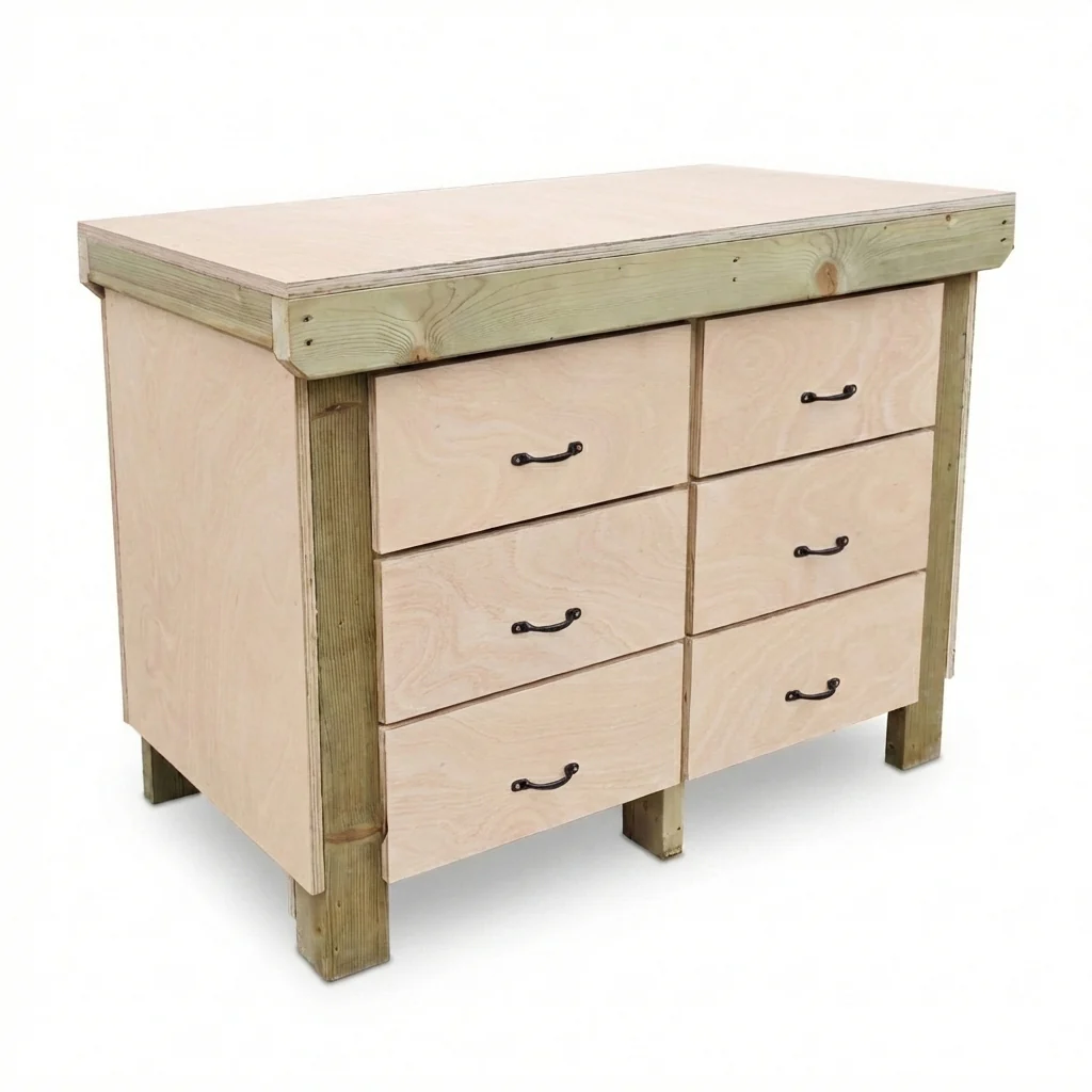 Wooden Eucalyptus Hardwood Top Workbench, Tool Cabinet With Drawers (V.2) - Image 27