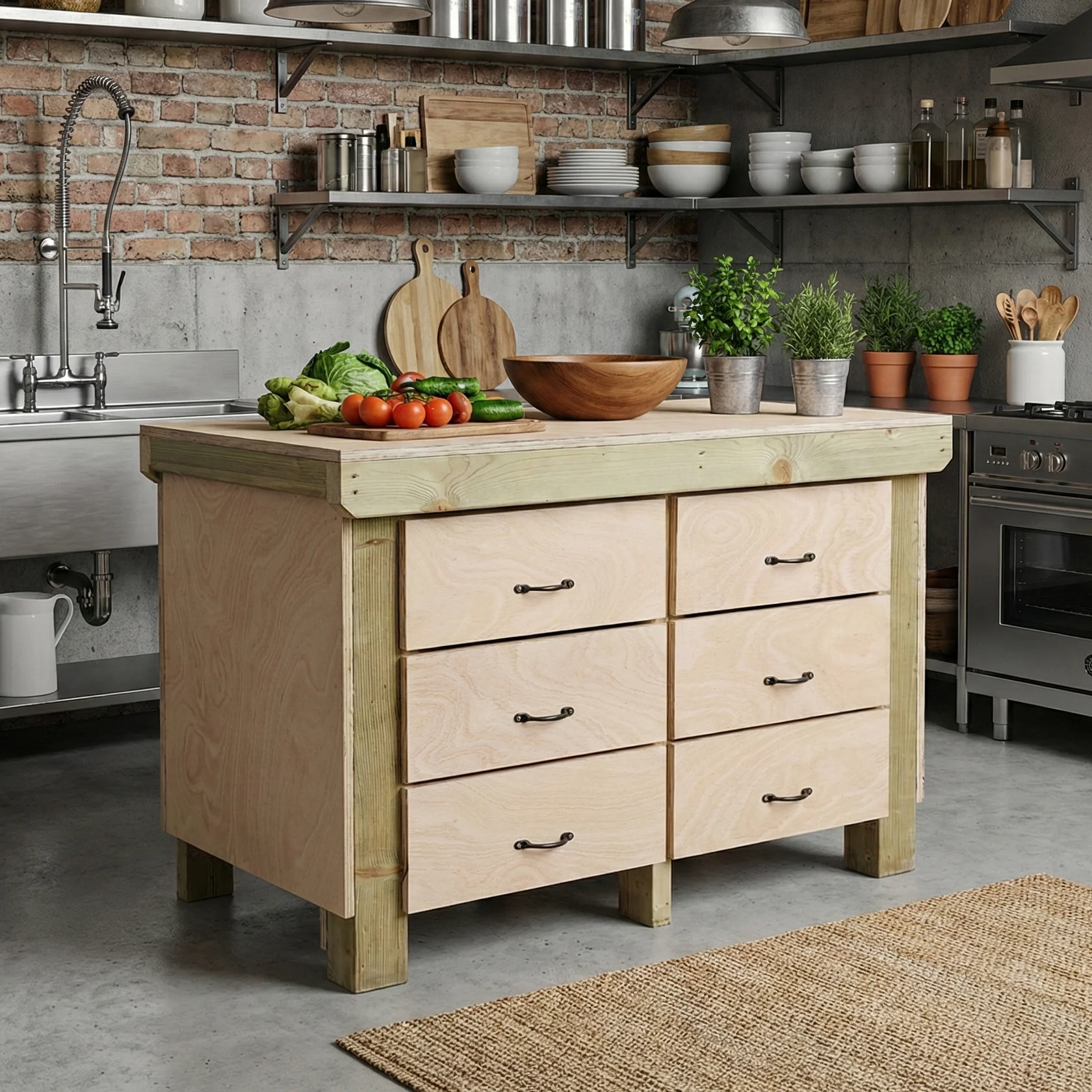 Wooden Eucalyptus Hardwood Top Workbench, Tool Cabinet With Drawers (V.2) - Image 4