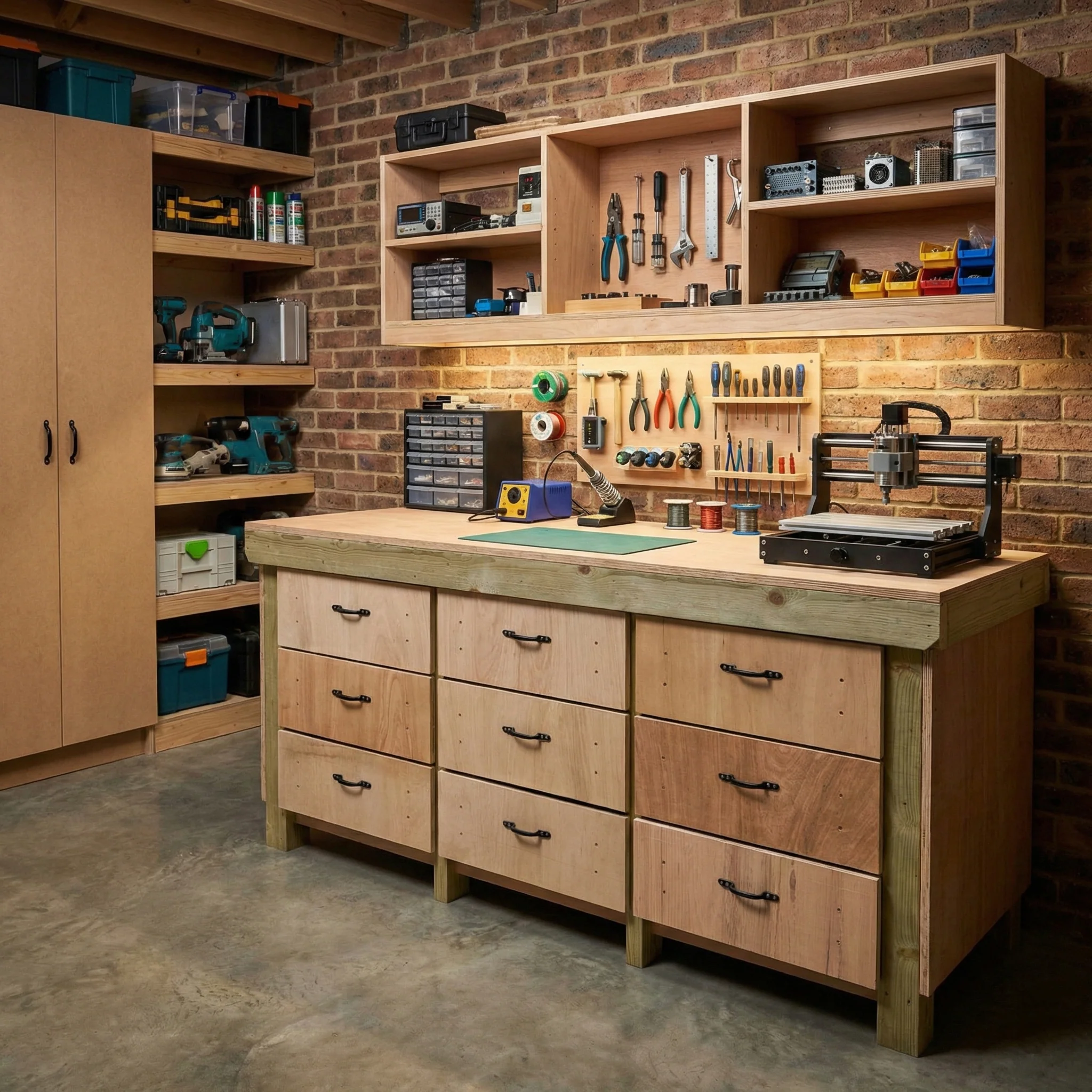 Wooden Eucalyptus Hardwood Top Workbench, Tool Cabinet With Drawers (V.2) - Image 5