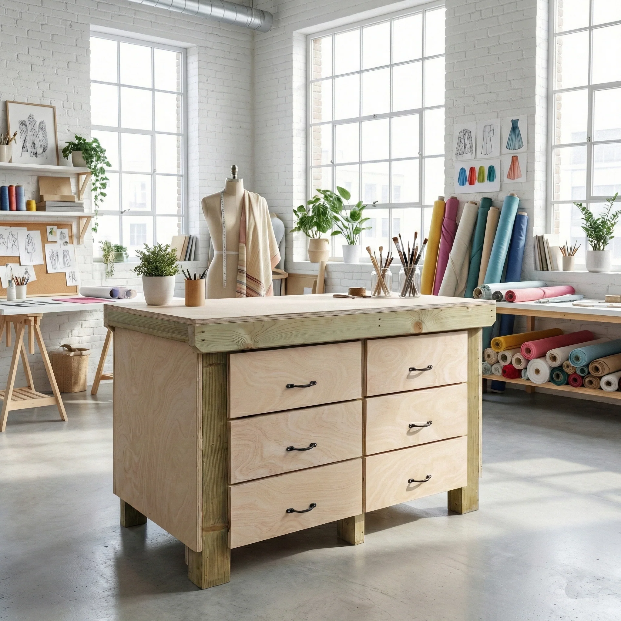 Wooden Eucalyptus Hardwood Top Workbench, Tool Cabinet With Drawers (V.2) - Image 6