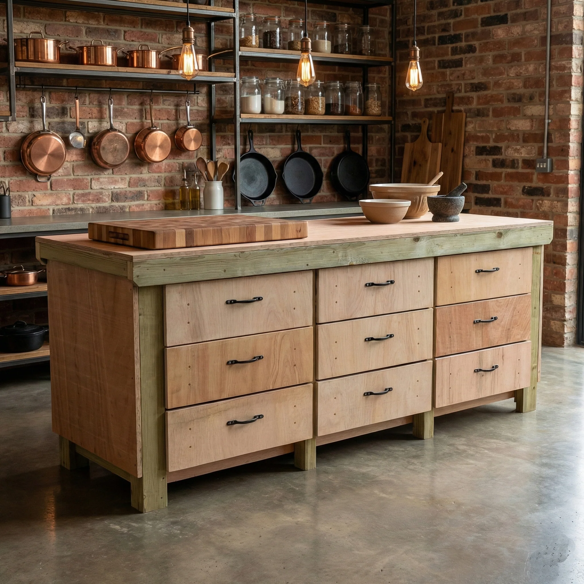 Wooden Eucalyptus Hardwood Top Workbench, Tool Cabinet With Drawers (V.2) - Image 7