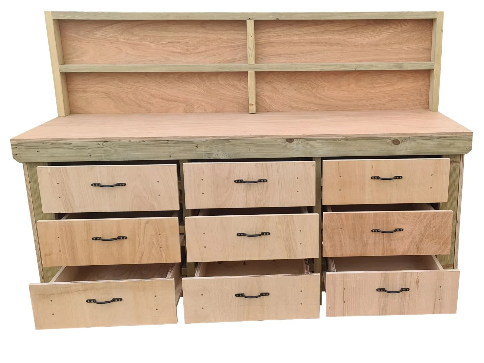 Wooden Eucalyptus Hardwood Top Workbench, Tool Cabinet With Drawers (V.2) With Back Panel - Image 11