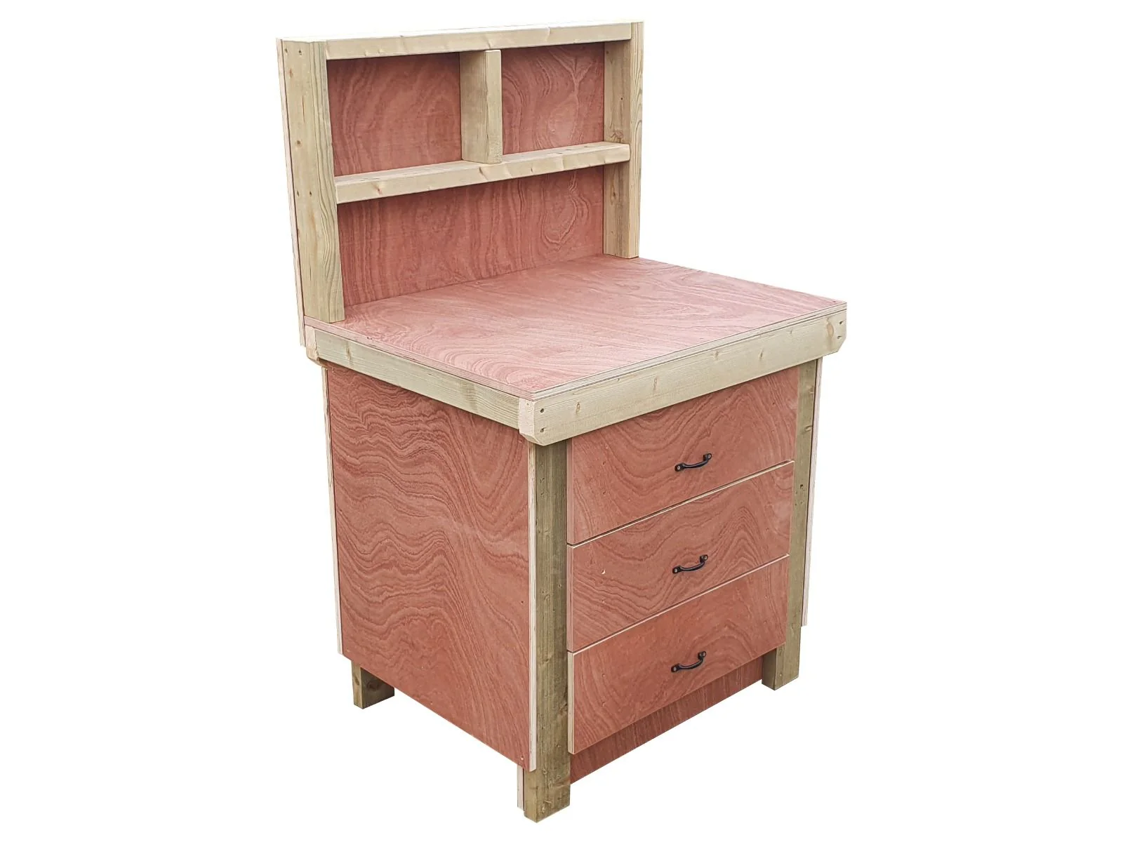Wooden Eucalyptus Hardwood Top Workbench, Tool Cabinet With Drawers (V.2) With Back Panel - Image 3