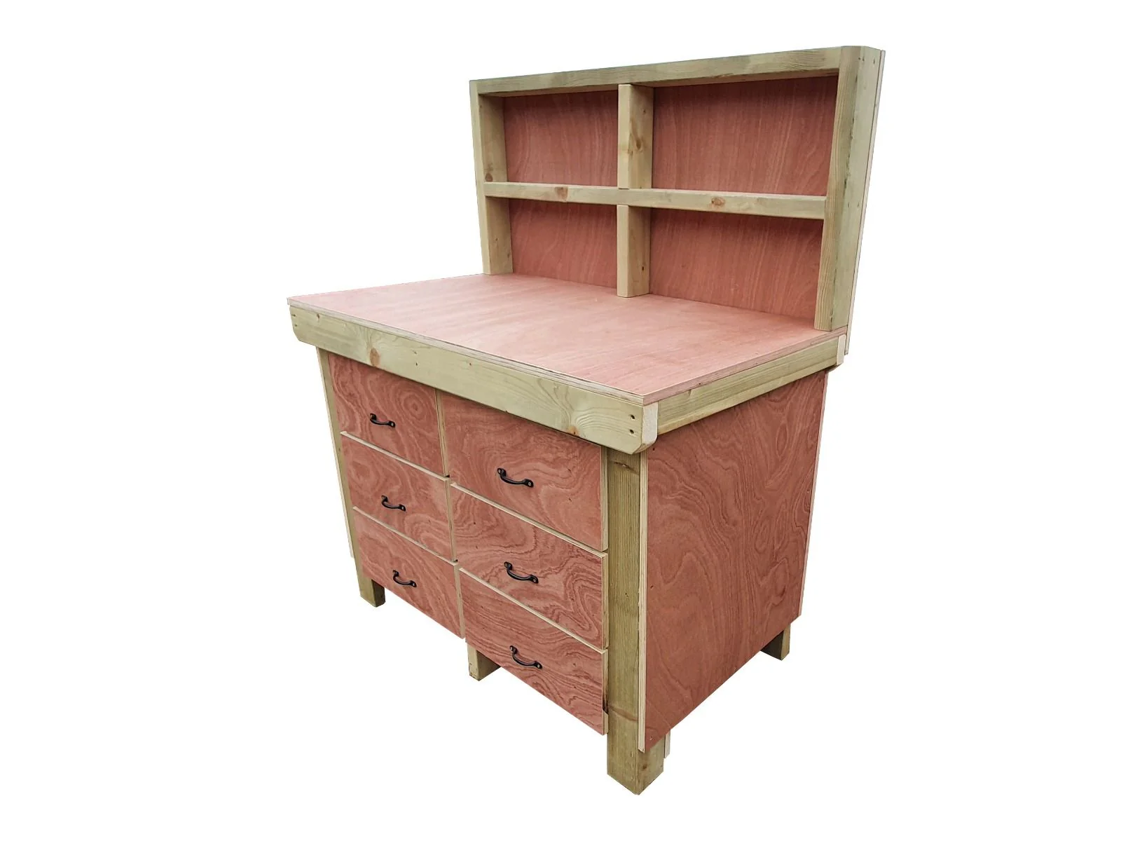 Wooden Eucalyptus Hardwood Top Workbench, Tool Cabinet With Drawers (V.2) With Back Panel - Image 4