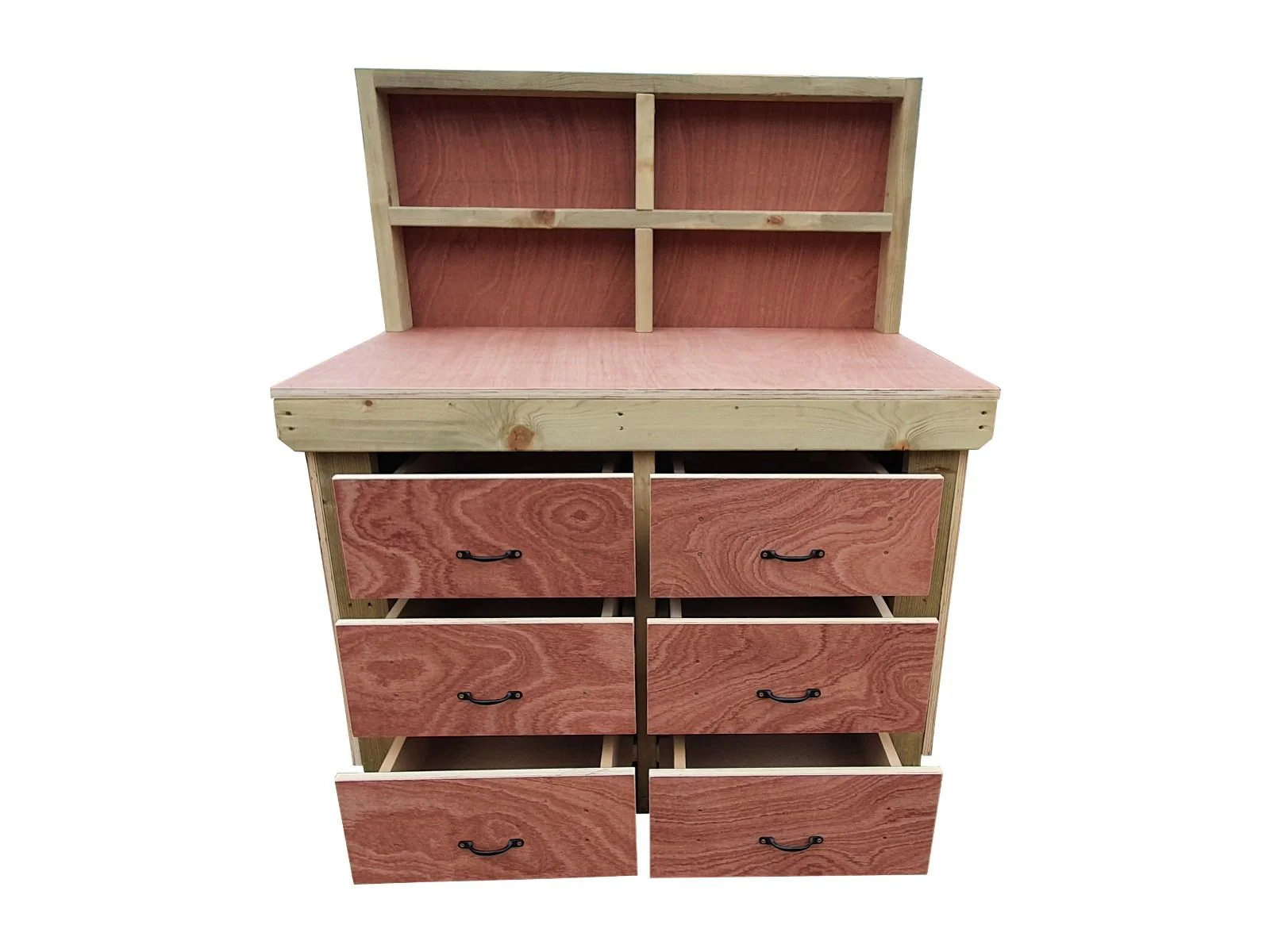 Wooden Eucalyptus Hardwood Top Workbench, Tool Cabinet With Drawers (V.2) With Back Panel - Image 6