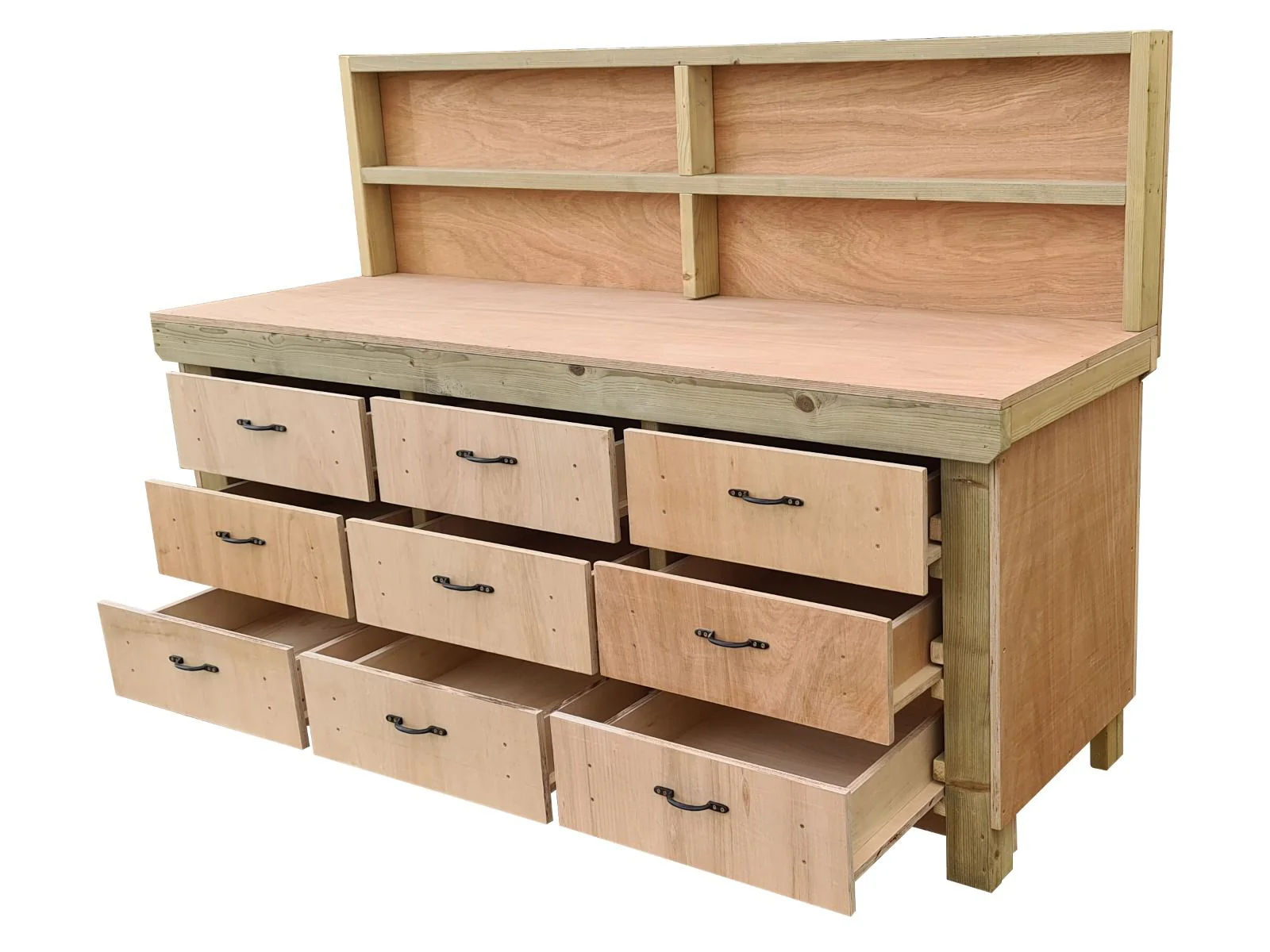 Wooden Eucalyptus Hardwood Top Workbench, Tool Cabinet With Drawers (V.2) With Back Panel - Image 7