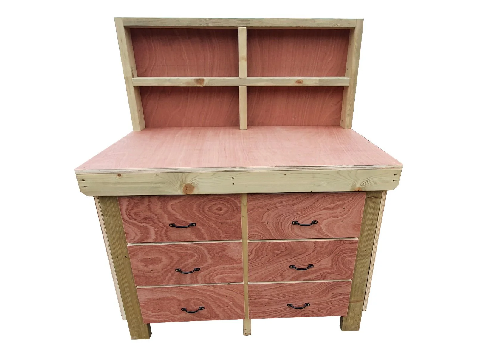 Wooden Eucalyptus Hardwood Top Workbench, Tool Cabinet With Drawers (V.2) With Back Panel - Image 8