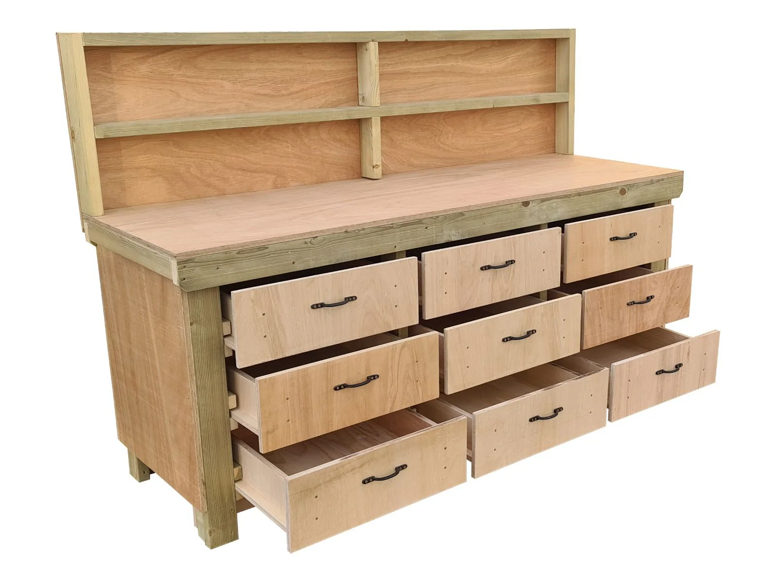 Wooden Eucalyptus Hardwood Top Workbench, Tool Cabinet With Drawers (V.2) With Back Panel - Image 9