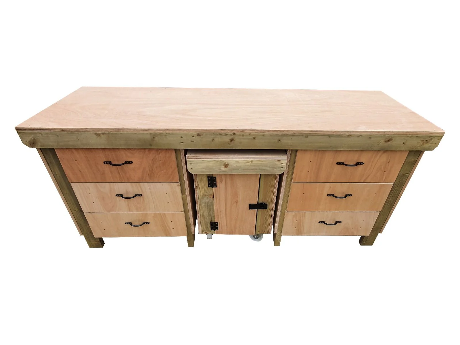 Wooden Eucalyptus hardwood top workbench with drawers and functional lockable cupboard (V.5) - Image 3
