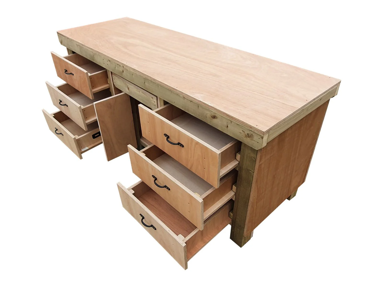 Wooden Eucalyptus hardwood top workbench with drawers and functional lockable cupboard (V.5) - Image 4