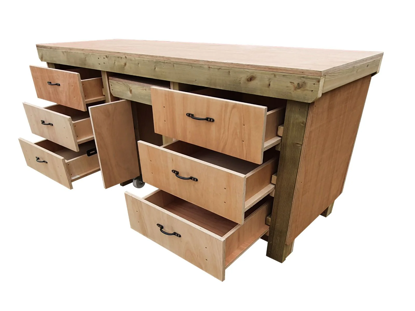 Wooden Eucalyptus hardwood top workbench with drawers and functional lockable cupboard (V.5) - Image 5