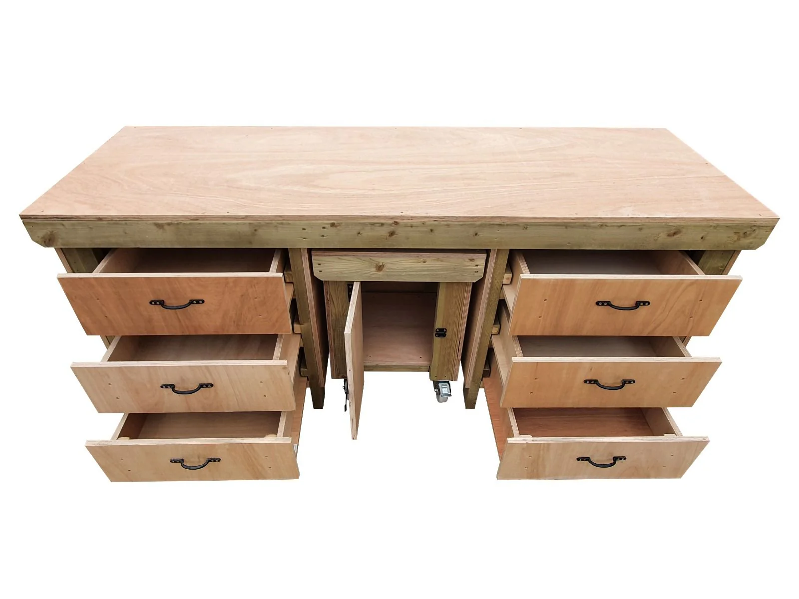 Wooden Eucalyptus hardwood top workbench with drawers and functional lockable cupboard (V.5) - Image 6
