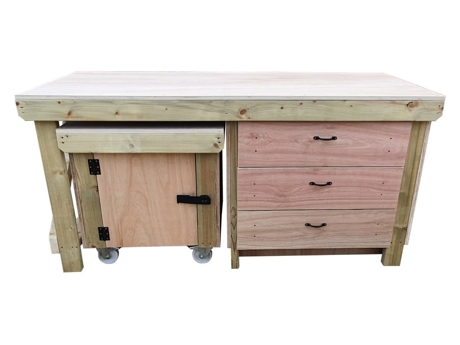 Wooden Eucalyptus hardwood top workbench with drawers and functional lockable cupboard (V.6) - Image 3