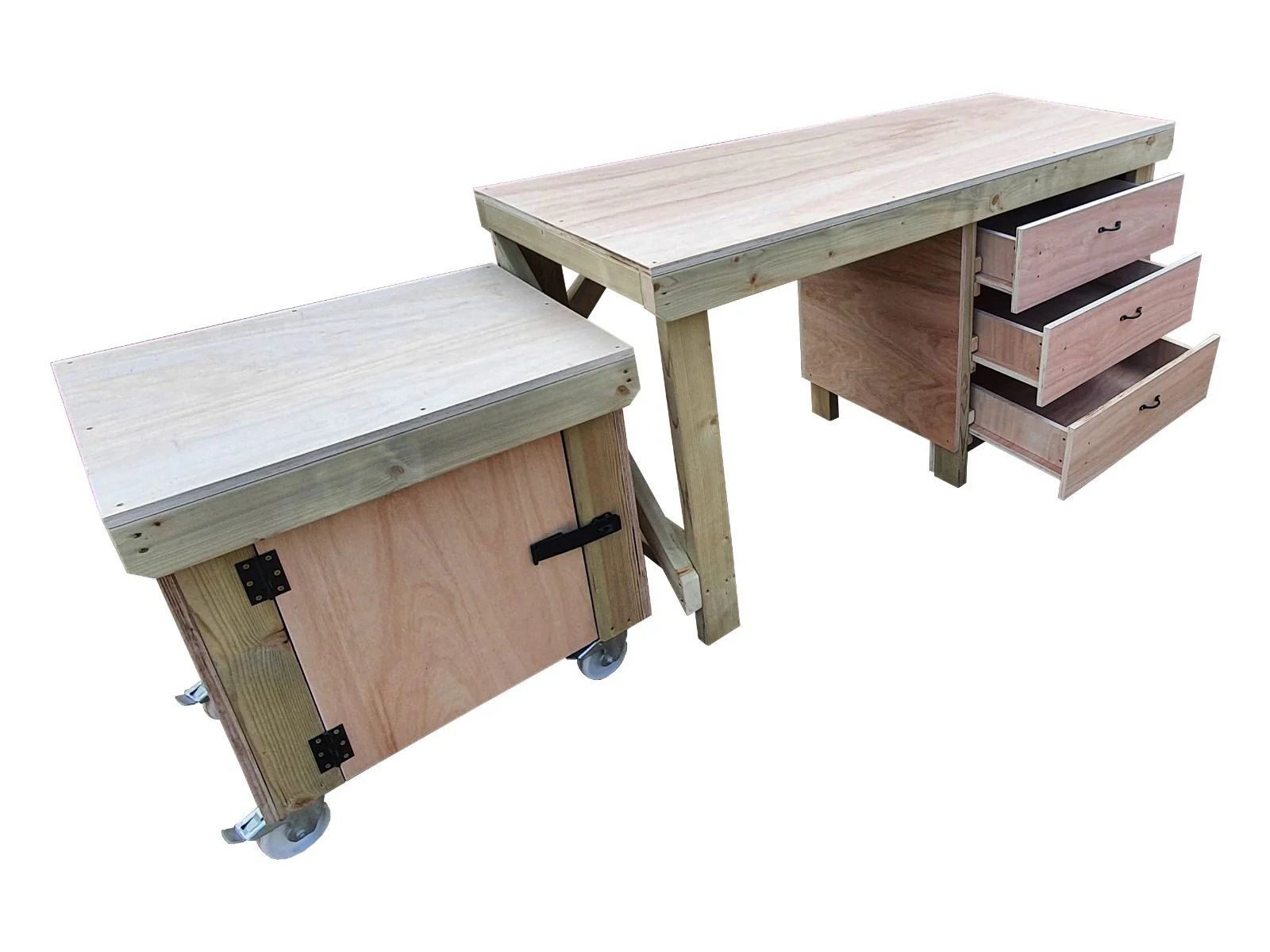 Wooden Eucalyptus hardwood top workbench with drawers and functional lockable cupboard (V.6) - Image 5
