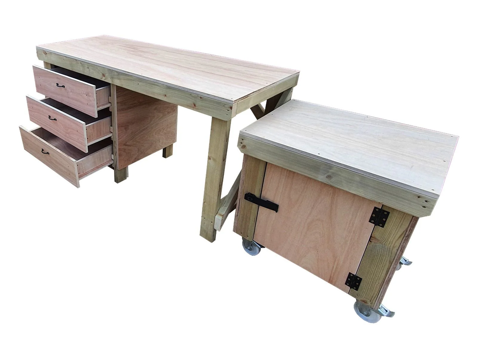 Wooden Eucalyptus hardwood top workbench with drawers and functional lockable cupboard (V.6) - Image 6