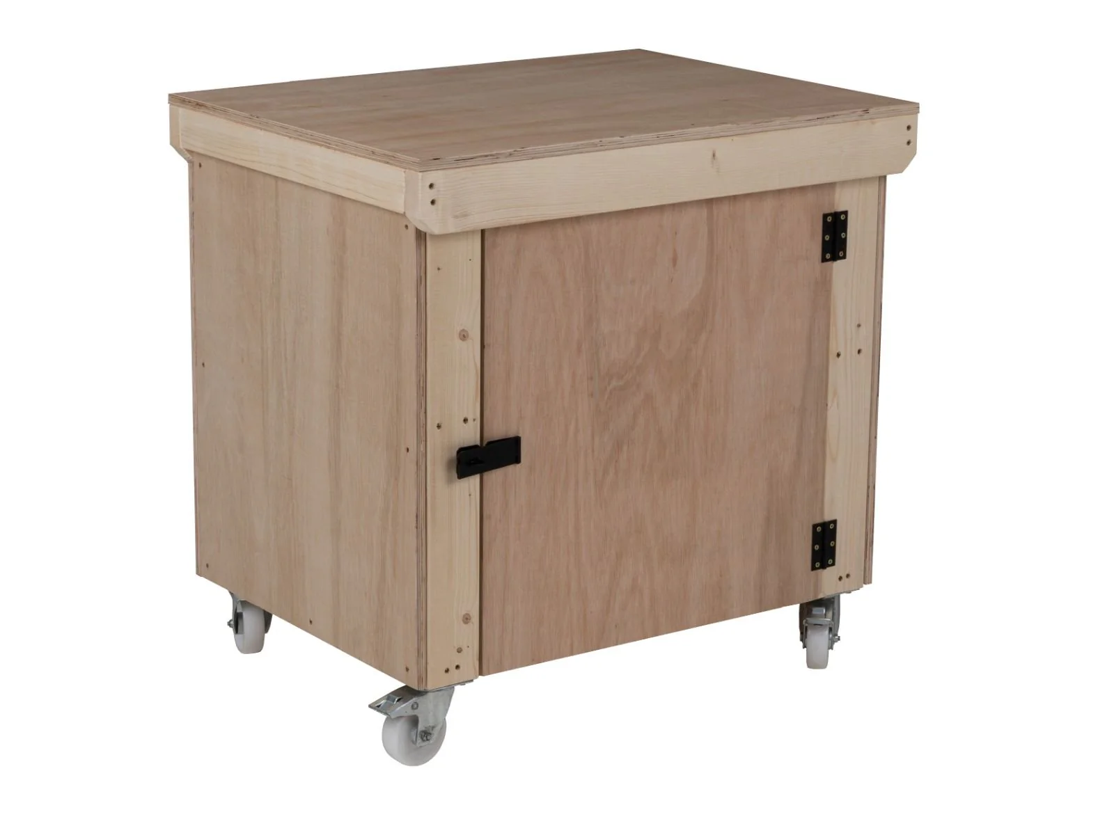 Wooden Eucalyptus hardwood top workbench with lockable cupboard (V.9) double shelf and wheels - Image 8