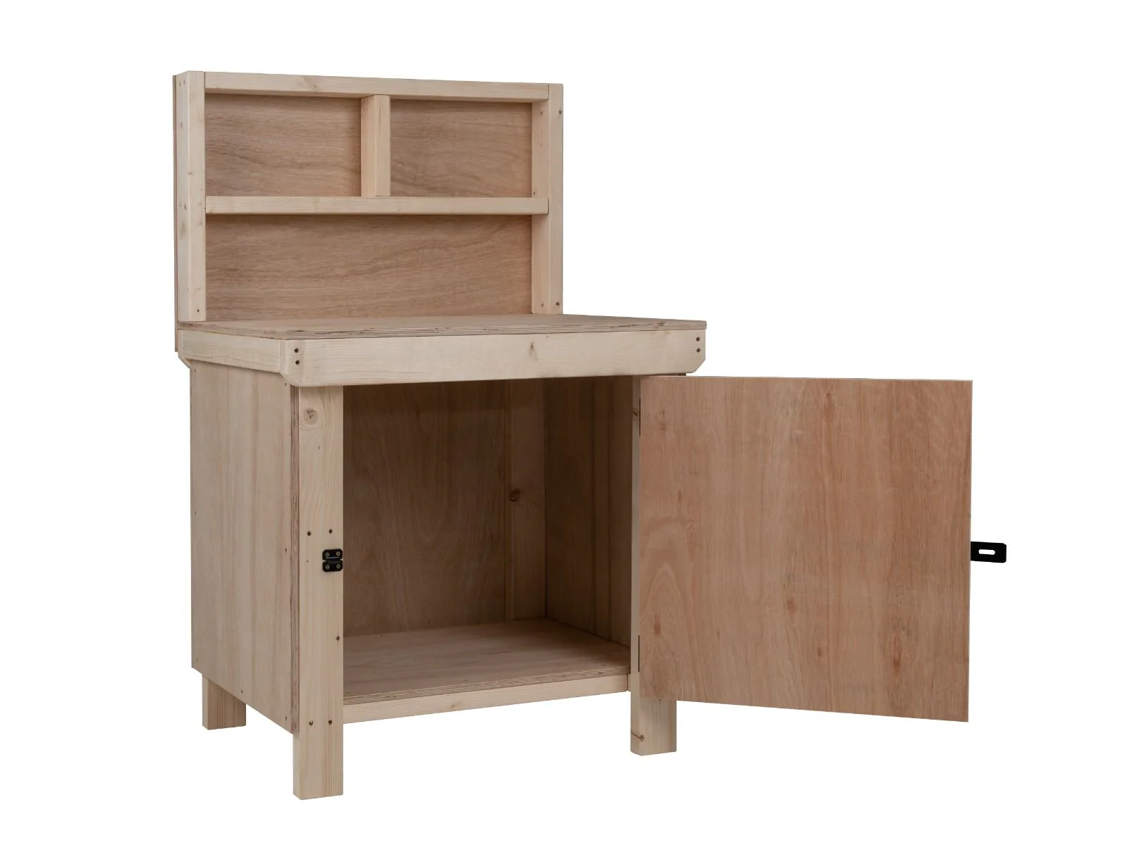 Wooden Eucalyptus hardwood top workbench with lockable cupboard (V.9) with back panel - Image 3