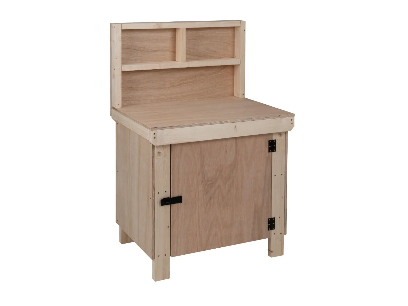 Wooden Eucalyptus hardwood top workbench with lockable cupboard (V.9) with back panel - Image 7