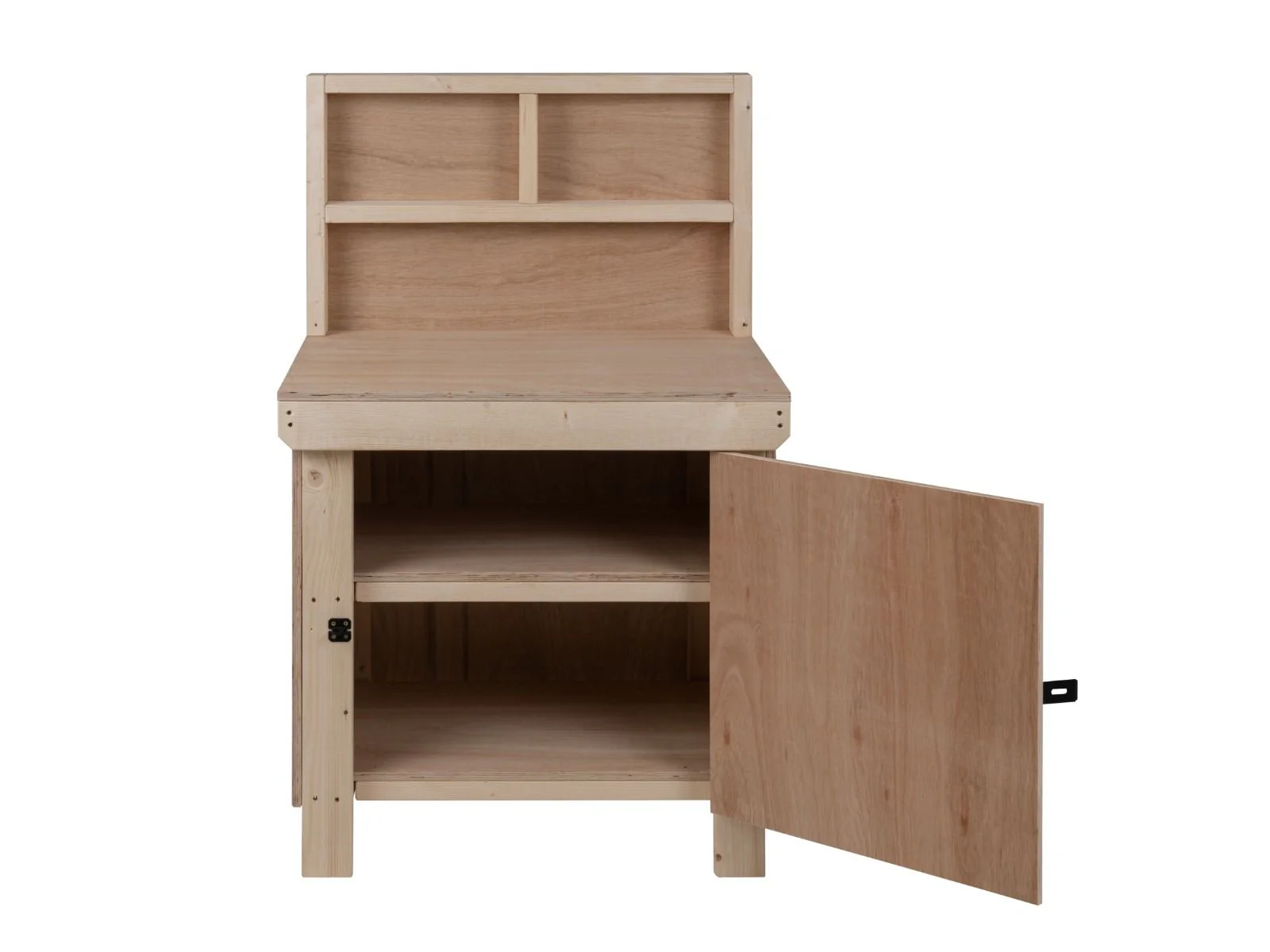 Wooden Eucalyptus hardwood top workbench with lockable cupboard (V.9) with back panel and double shelf - Image 4