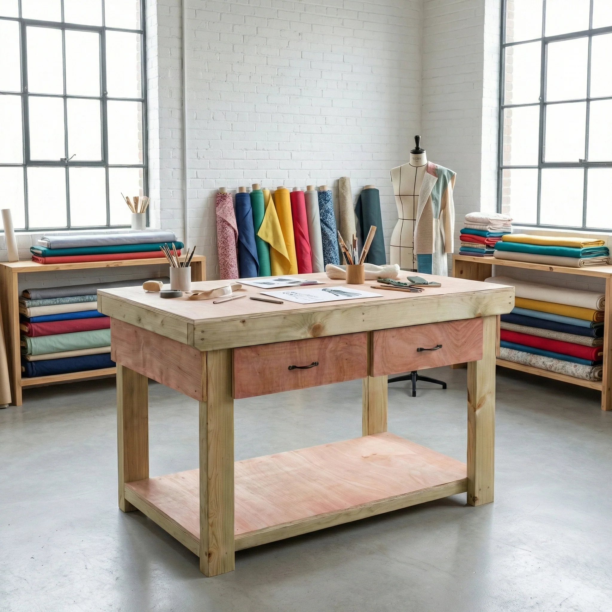 Wooden Eucalyptus hardwood workbench, tool cabinet with drawer (V.1) - Image 10