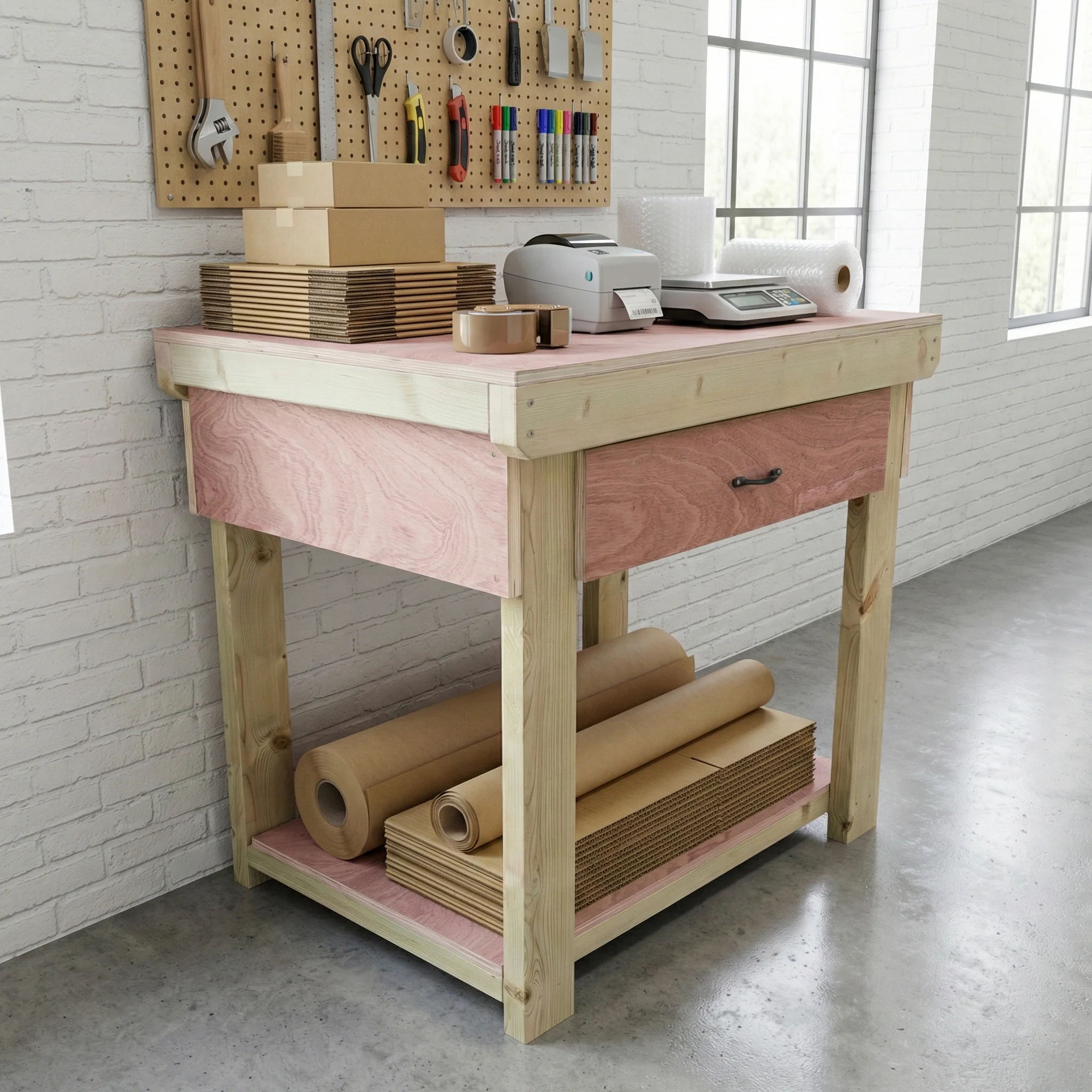 Wooden Eucalyptus hardwood workbench, tool cabinet with drawer (V.1) - Image 12