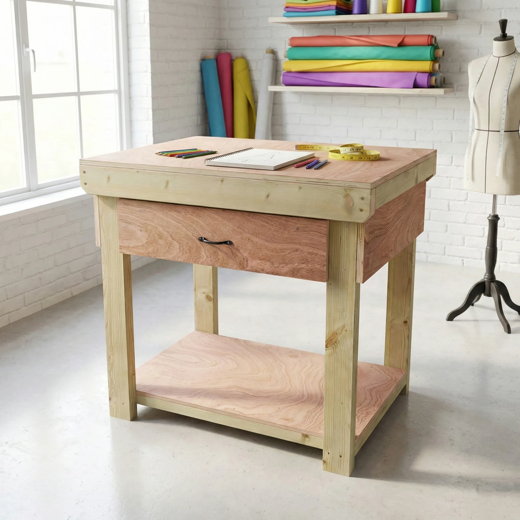 Wooden Eucalyptus hardwood workbench, tool cabinet with drawer (V.1) - Image 13