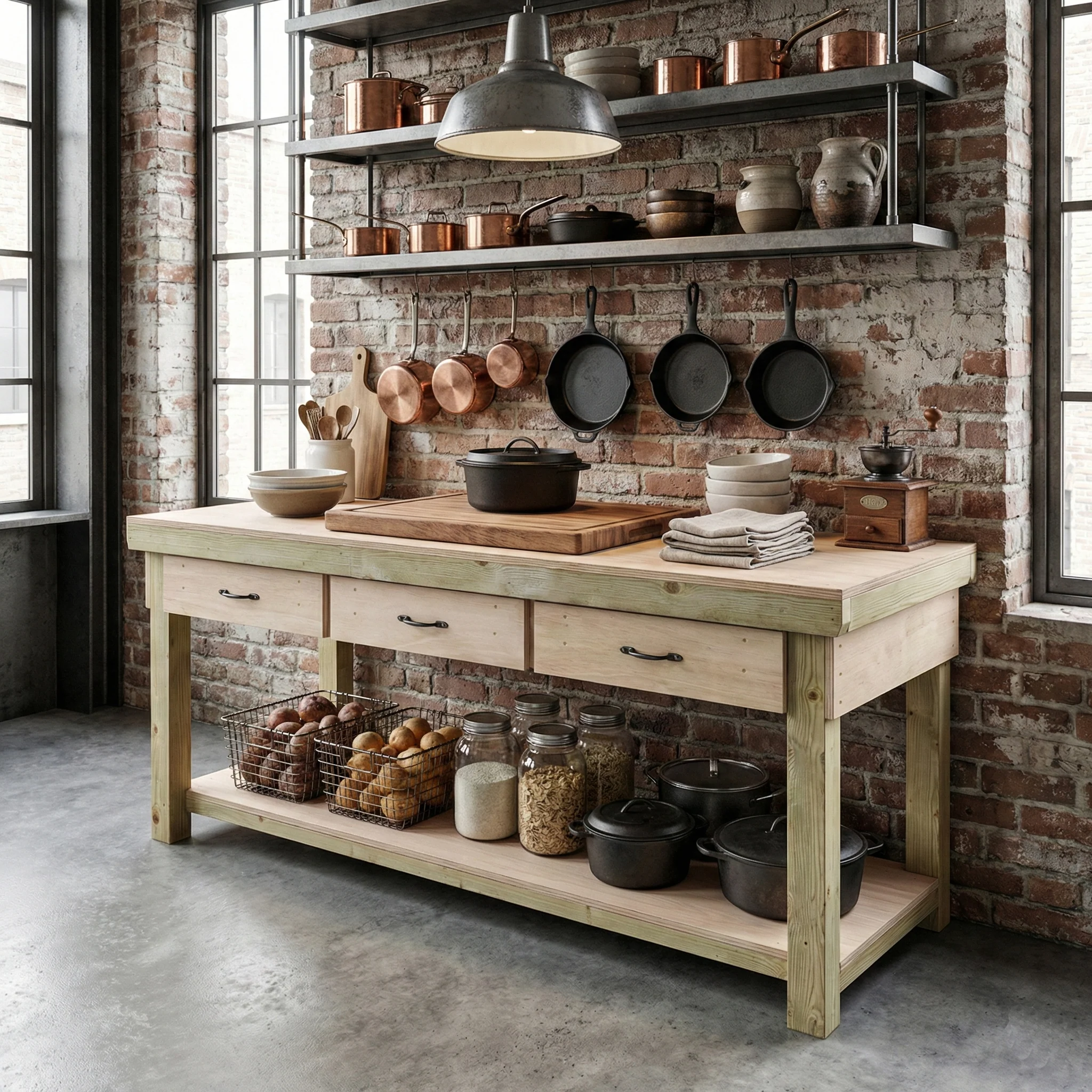 Wooden Eucalyptus hardwood workbench, tool cabinet with drawer (V.1) - Image 3
