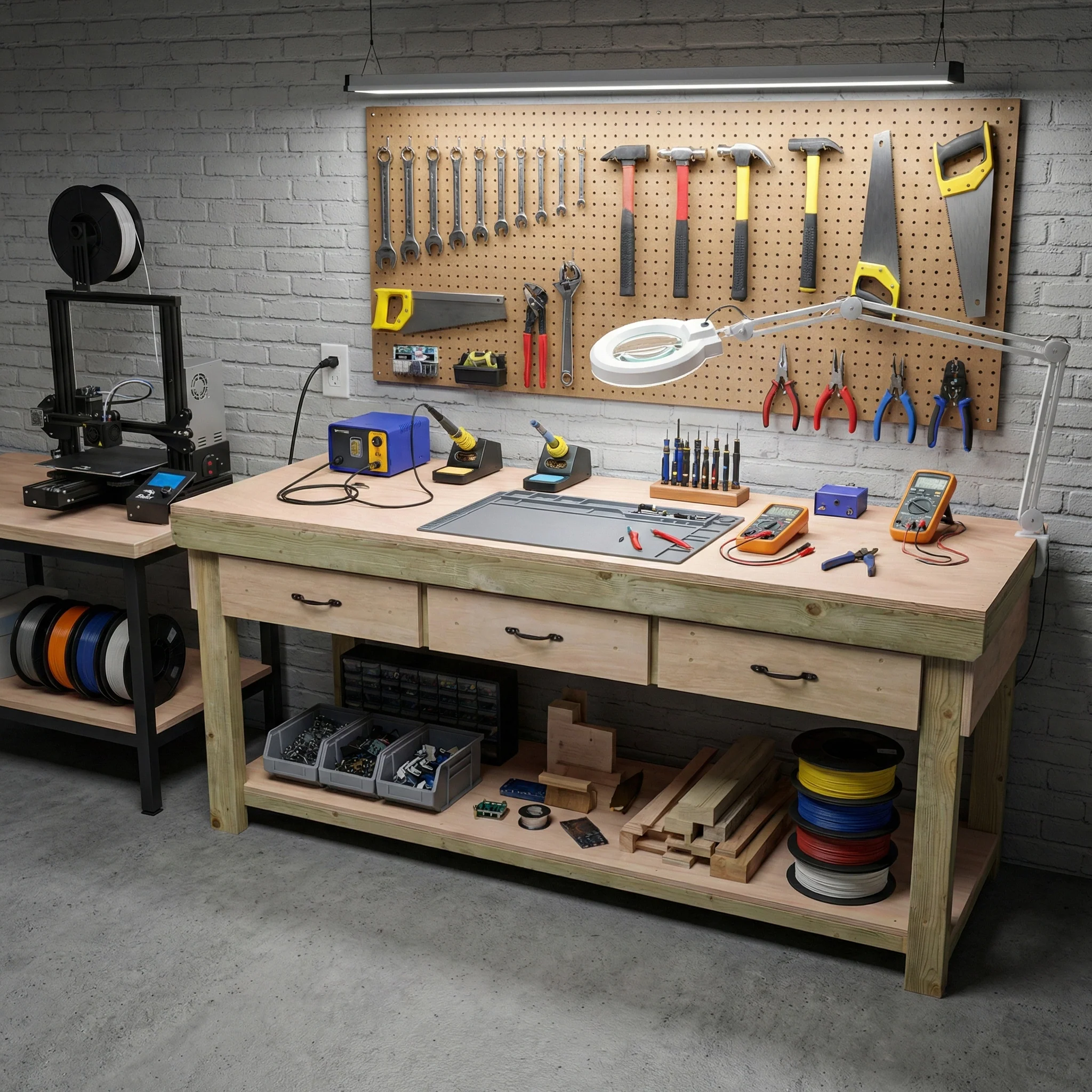 Wooden Eucalyptus hardwood workbench, tool cabinet with drawer (V.1) - Image 5