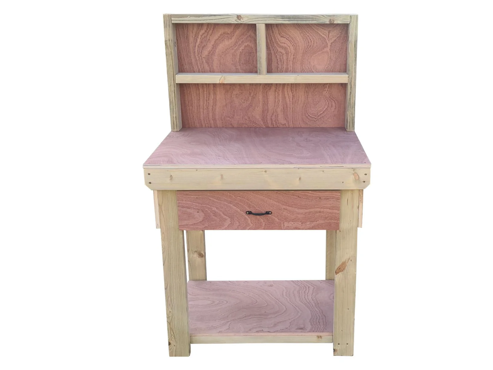Wooden Eucalyptus hardwood workbench, tool cabinet with drawer (V.1) with back - Image 16