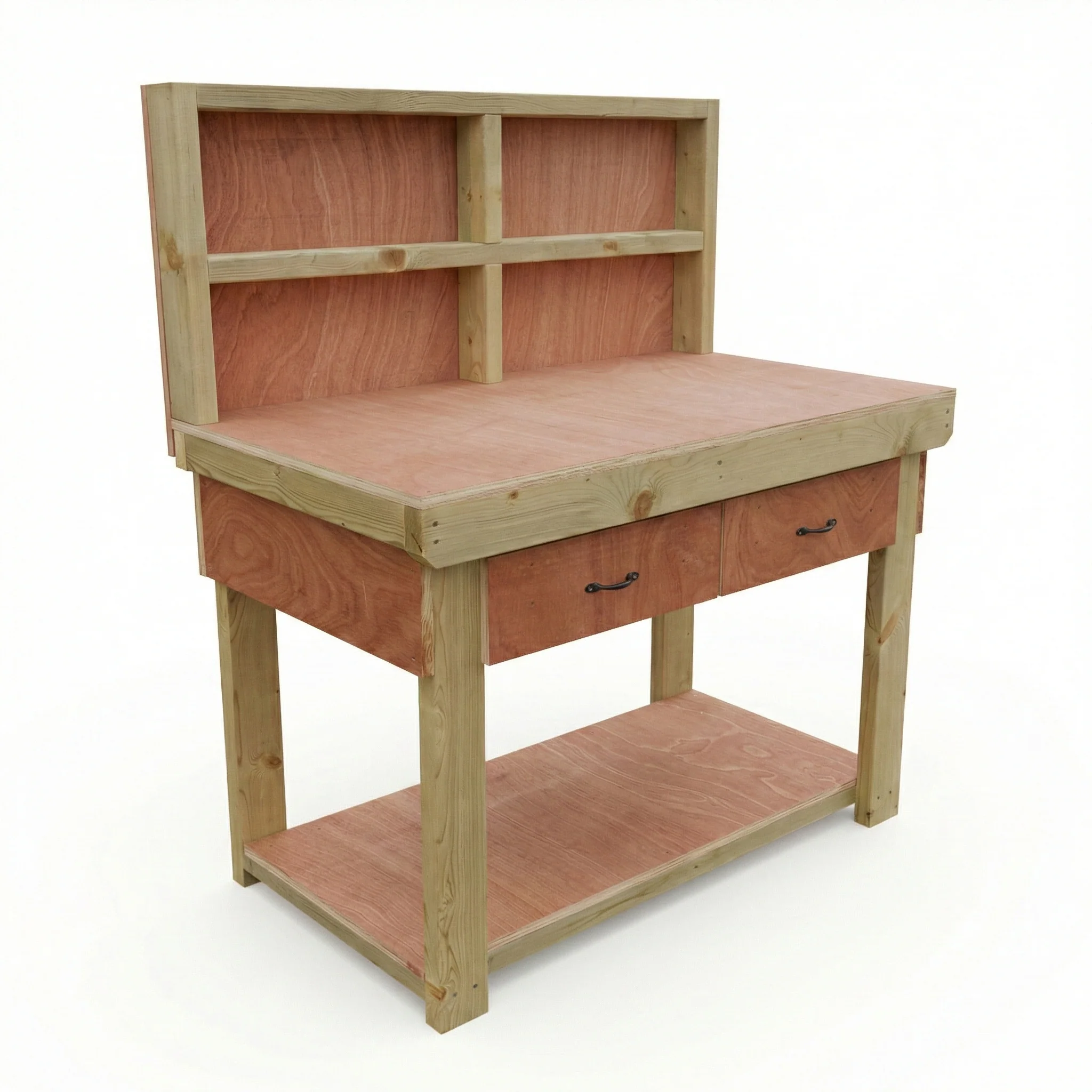 Wooden Eucalyptus hardwood workbench, tool cabinet with drawer (V.1) with back - Image 18