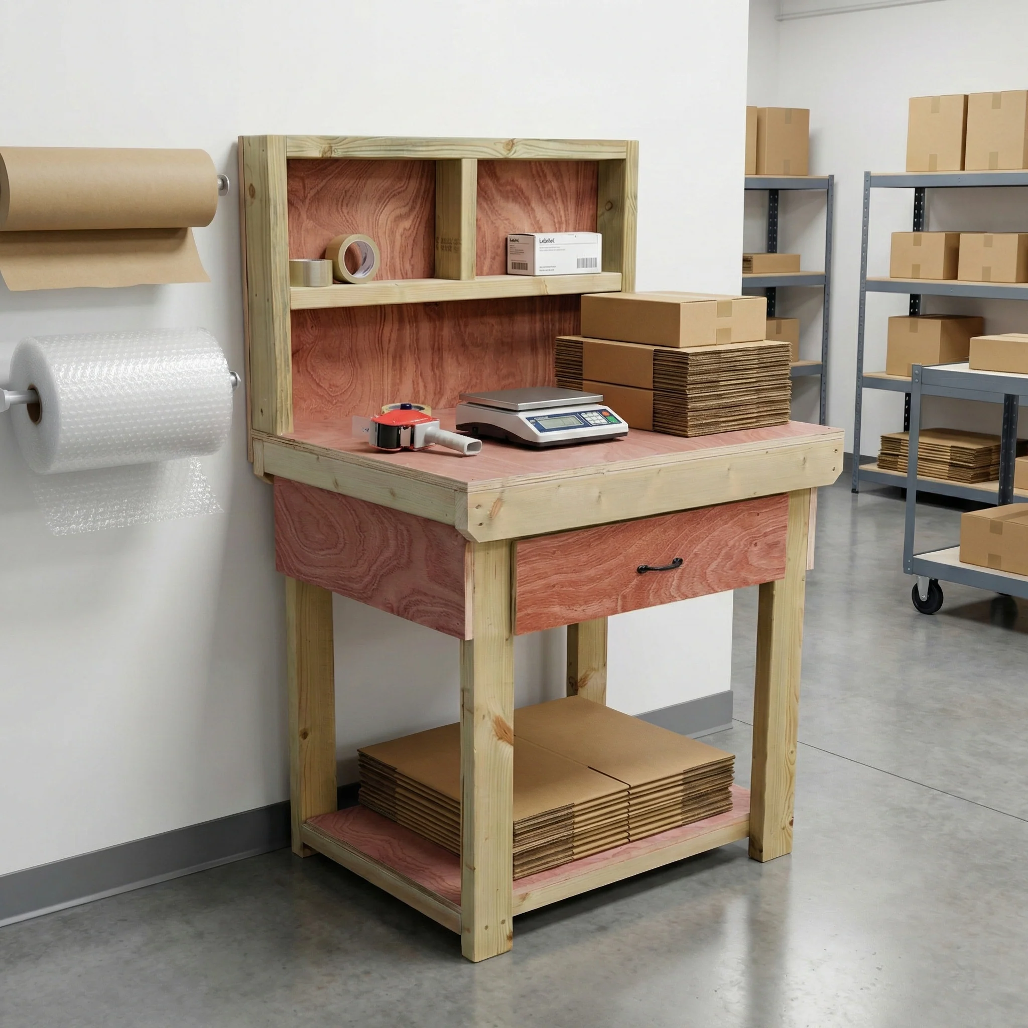 Wooden Eucalyptus hardwood workbench, tool cabinet with drawer (V.1) with back - Image 5