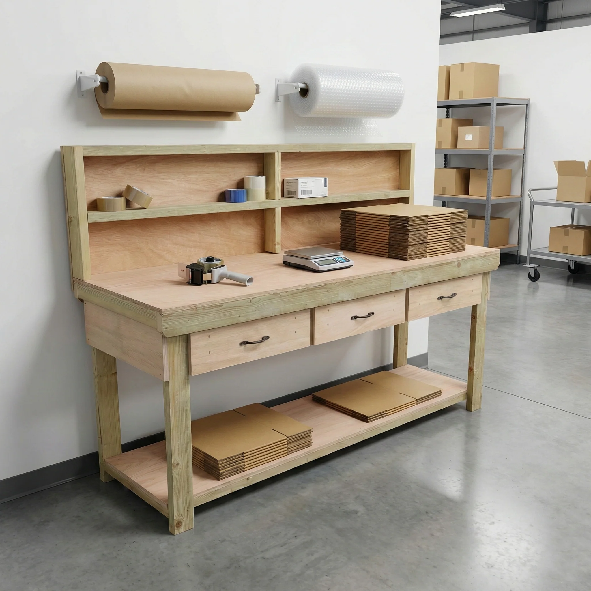 Wooden Eucalyptus hardwood workbench, tool cabinet with drawer (V.1) with back - Image 8