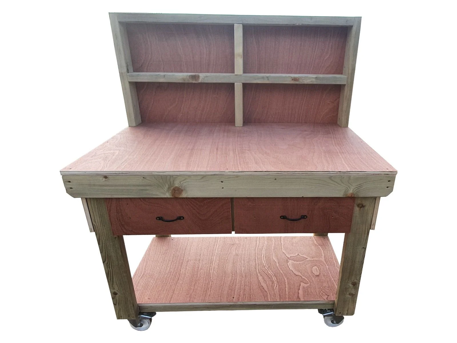 Wooden Eucalyptus hardwood workbench, tool cabinet with drawer (V.1) with back and wheels - Image 8