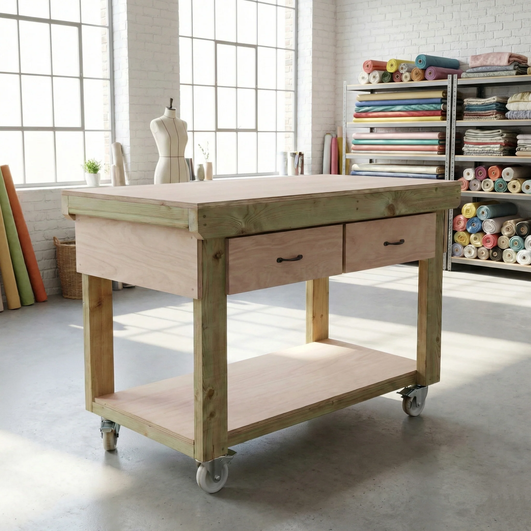Wooden Eucalyptus hardwood workbench, tool cabinet with drawer (V.1) with wheels - Image 10