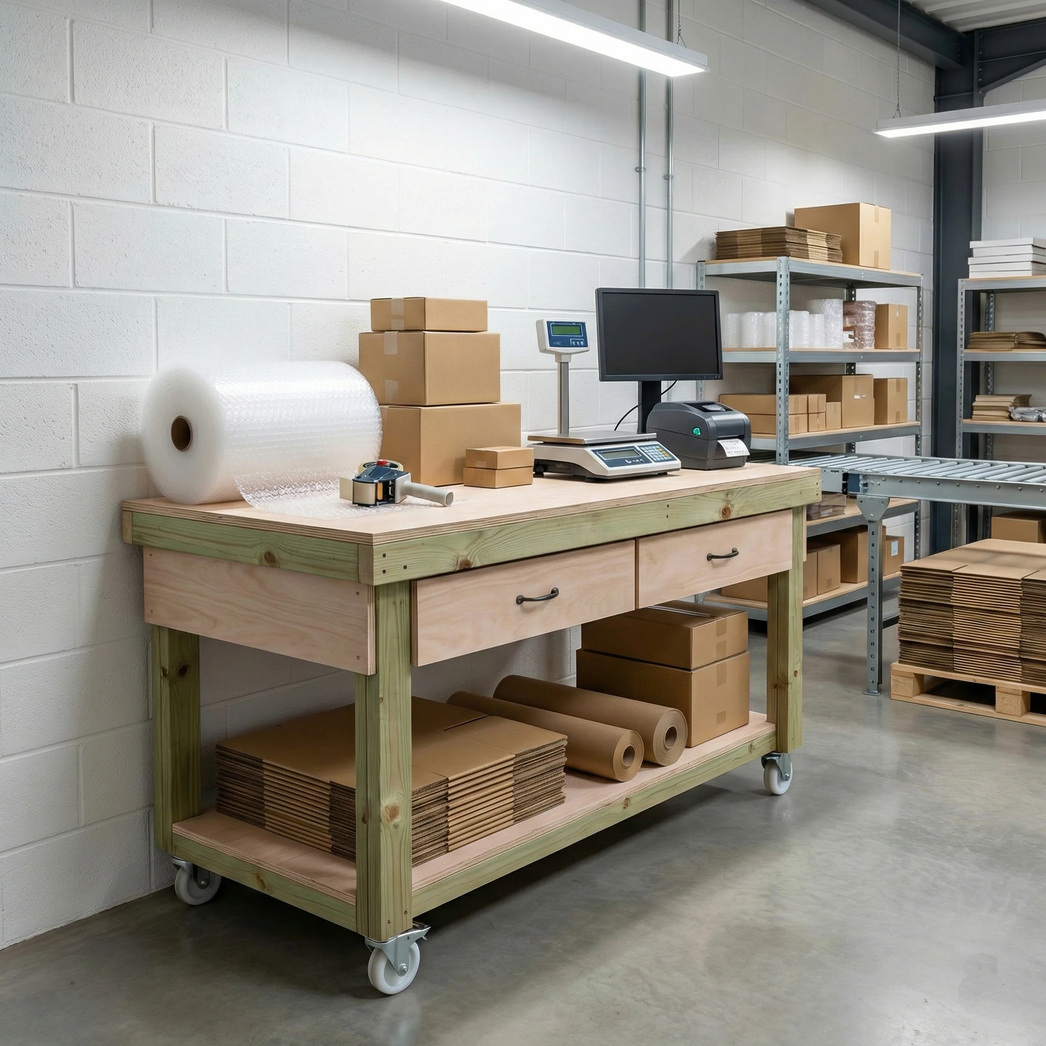Wooden Eucalyptus hardwood workbench, tool cabinet with drawer (V.1) with wheels - Image 11