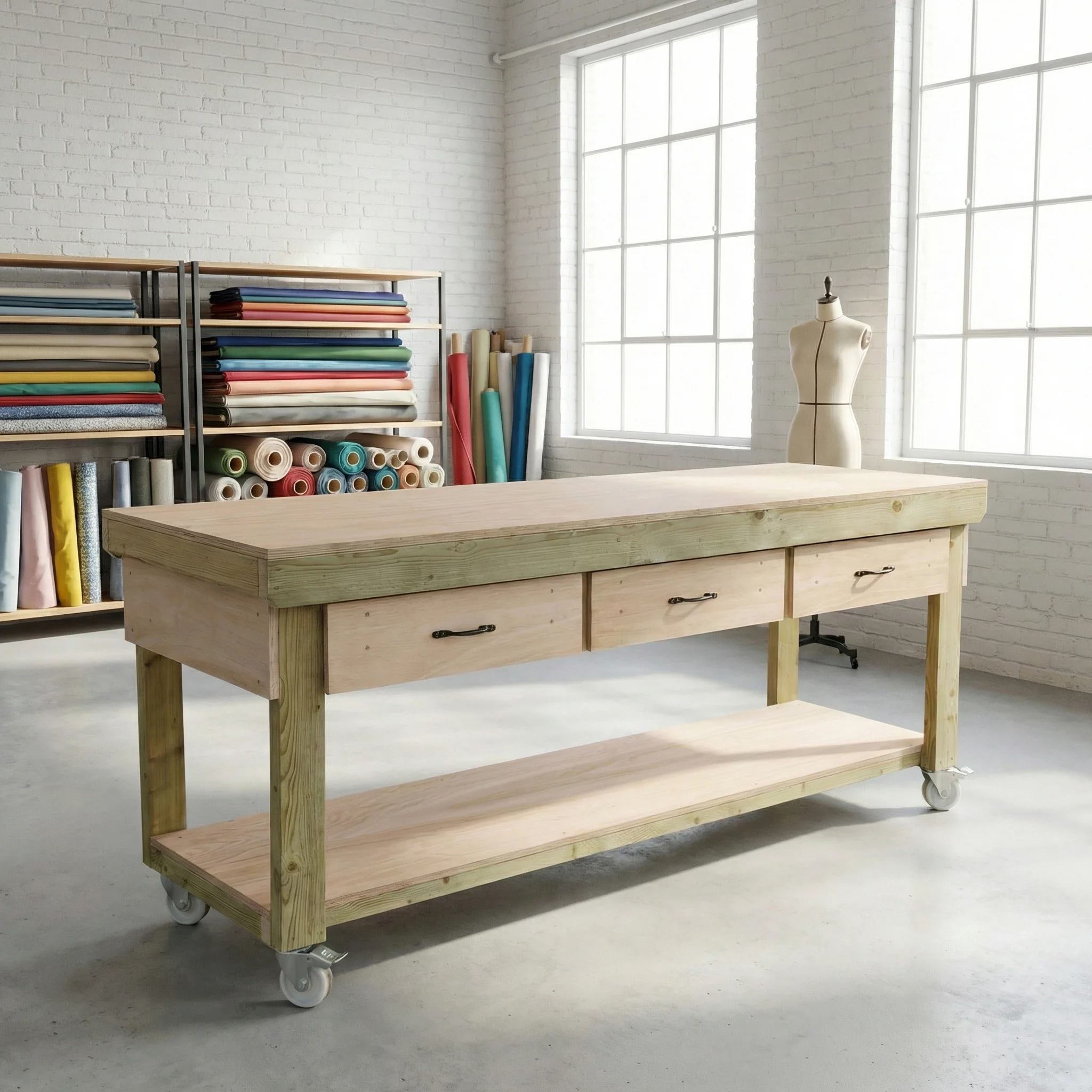 Wooden Eucalyptus hardwood workbench, tool cabinet with drawer (V.1) with wheels - Image 12