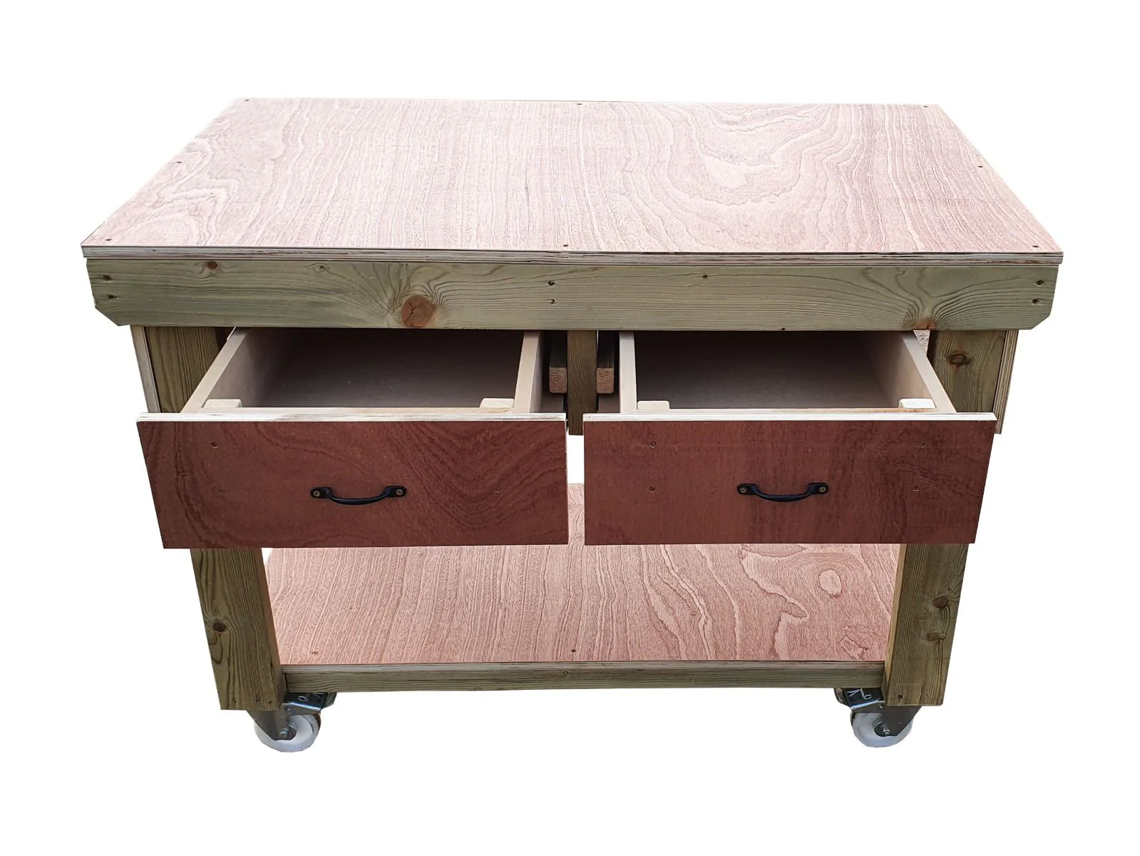 Wooden Eucalyptus hardwood workbench, tool cabinet with drawer (V.1) with wheels - Image 20