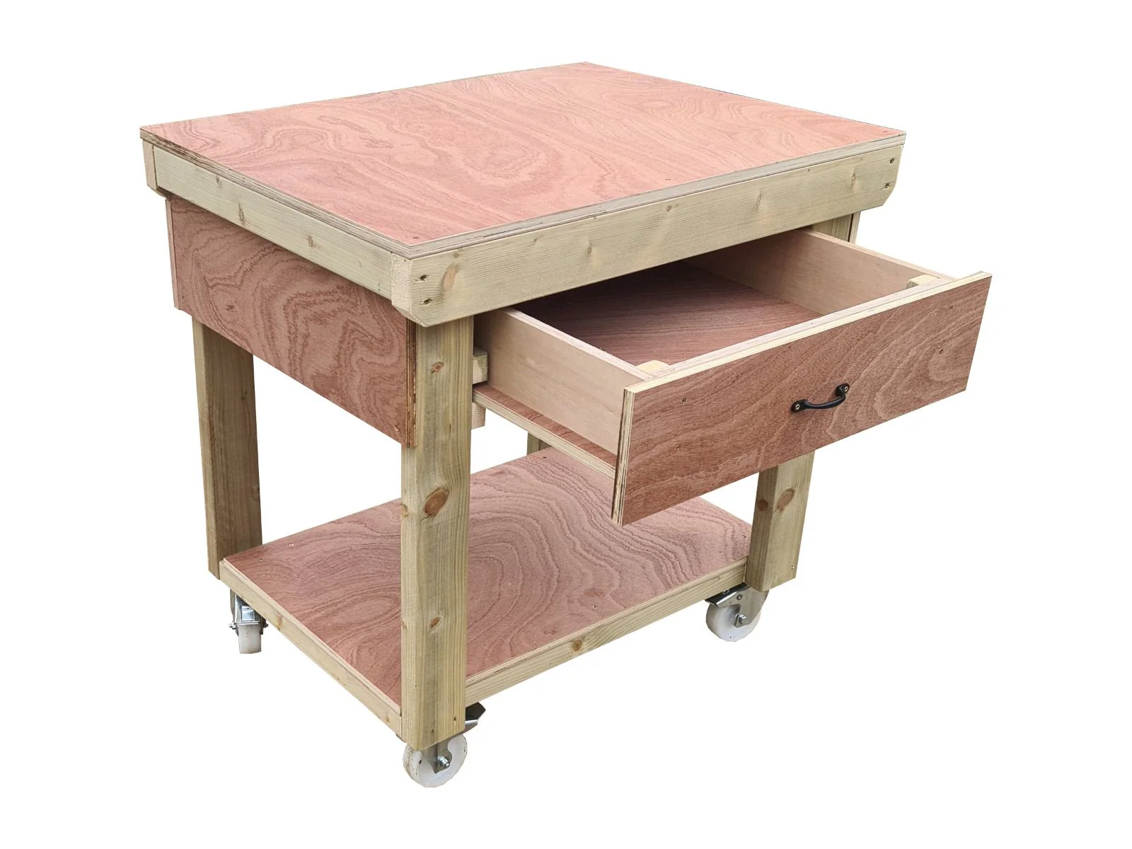 Wooden Eucalyptus hardwood workbench, tool cabinet with drawer (V.1) with wheels - Image 22