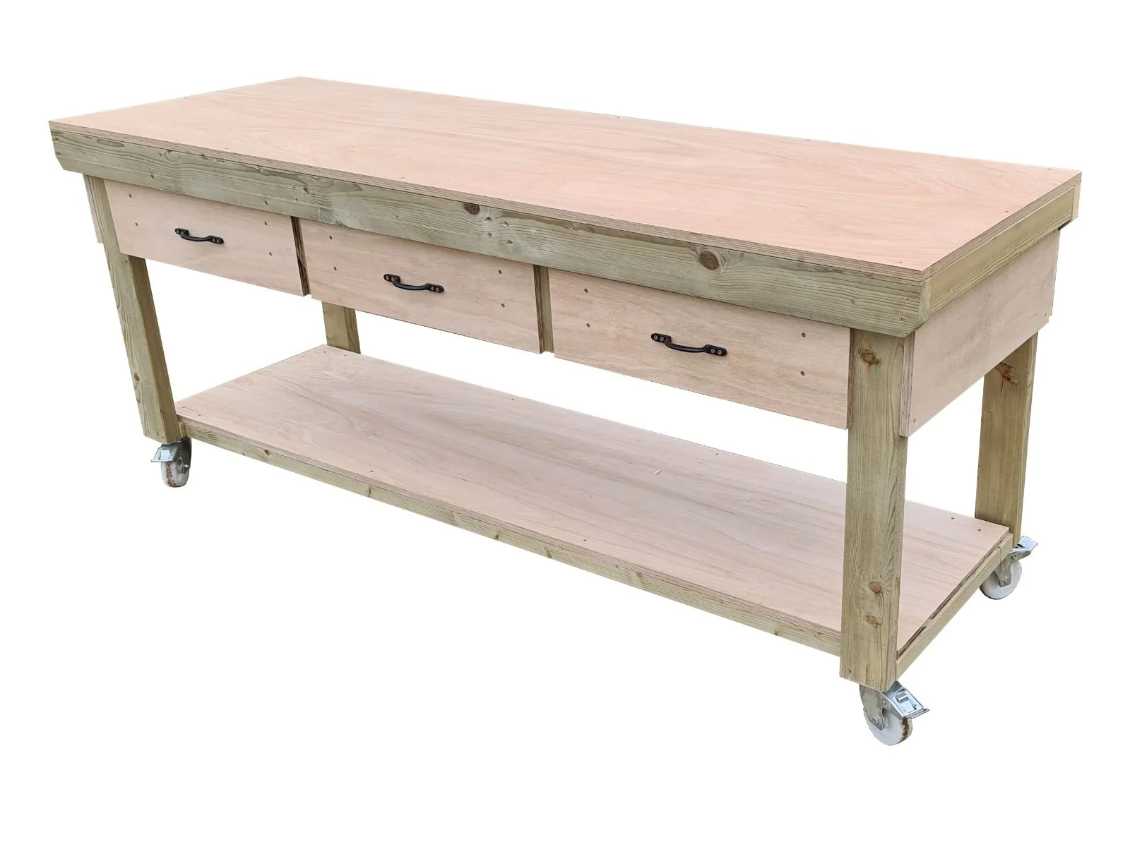 Wooden Eucalyptus hardwood workbench, tool cabinet with drawer (V.1) with wheels - Image 23