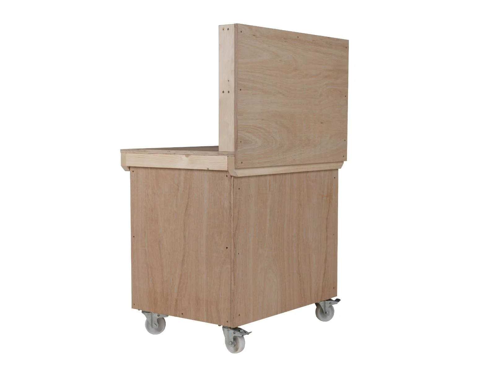 Wooden Eucalyptus hardwood workbench with lockable cupboard (V.9) with back panel, double shelf, wheels - Image 7